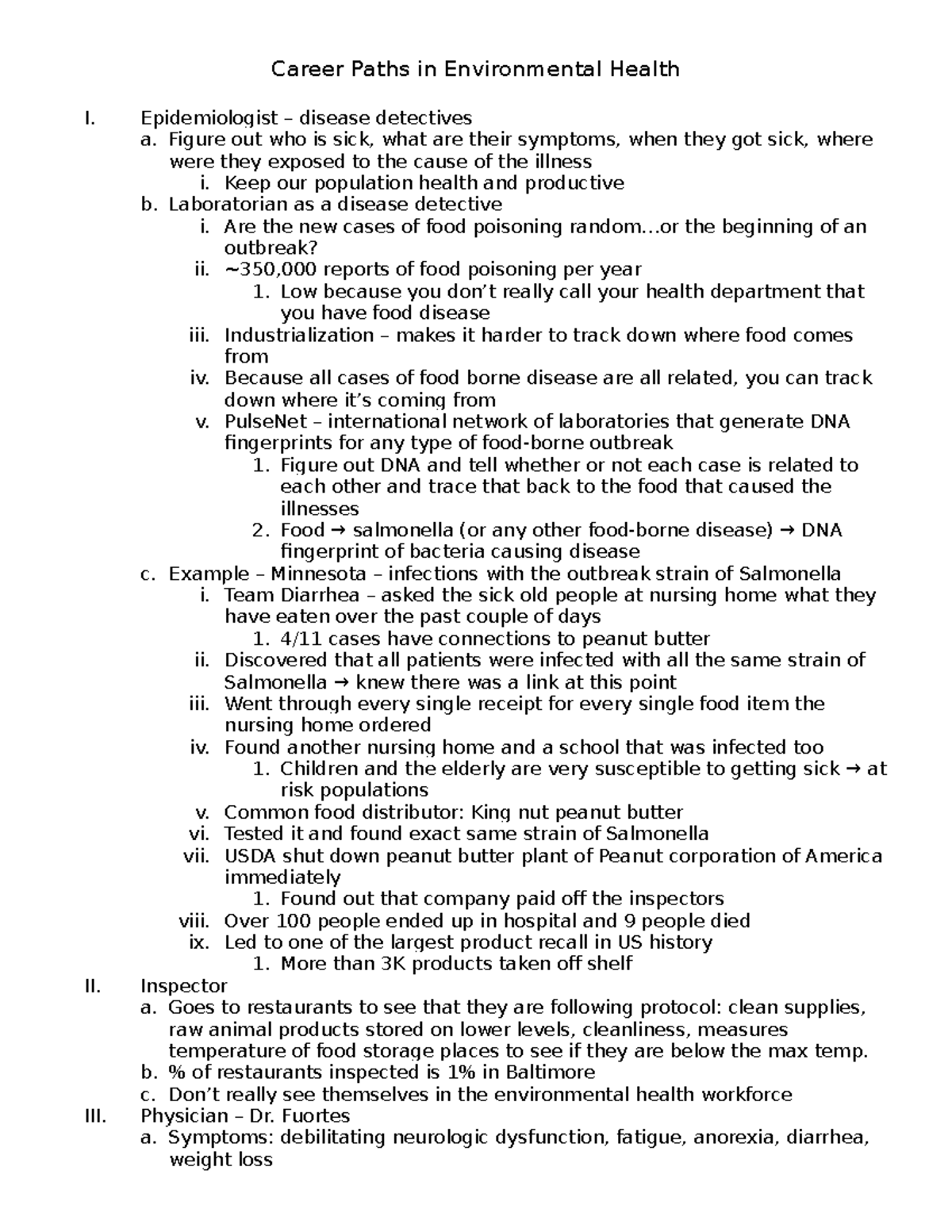 Environment and Your Health Exam Study Guide Career Paths in