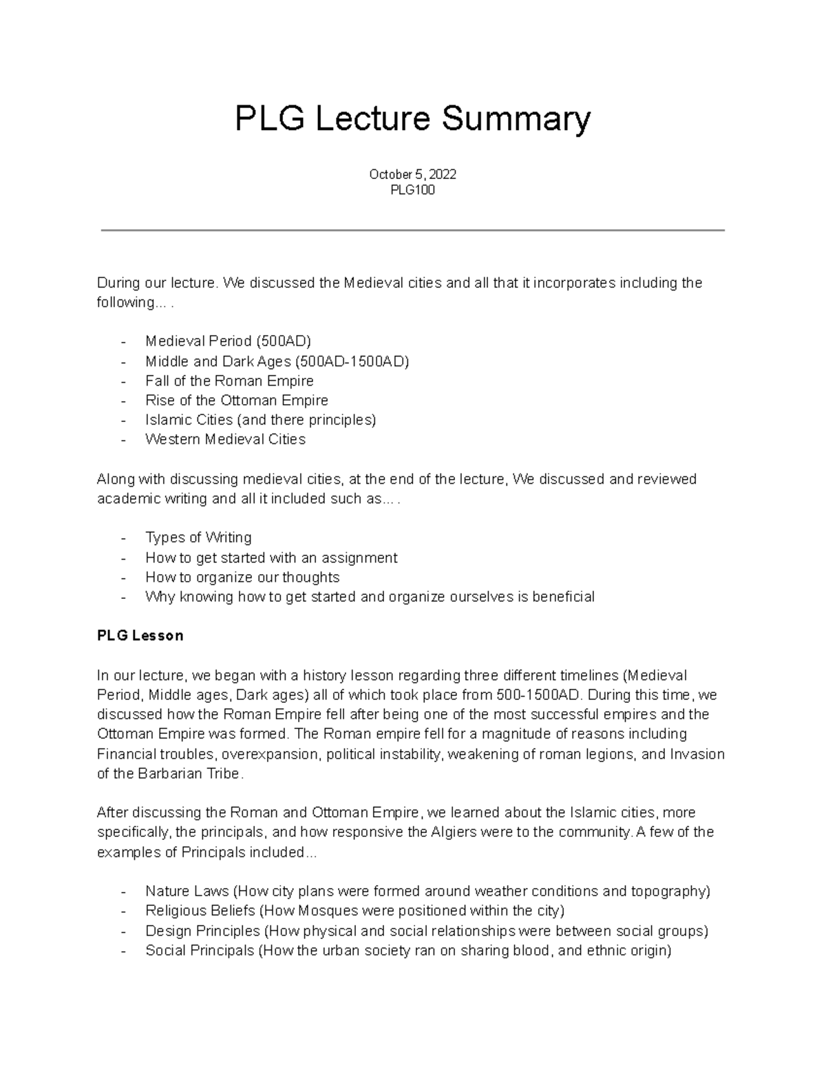 PLG Lecture Summary - PLG Lecture Summary Quinn Newberry October 5 ...