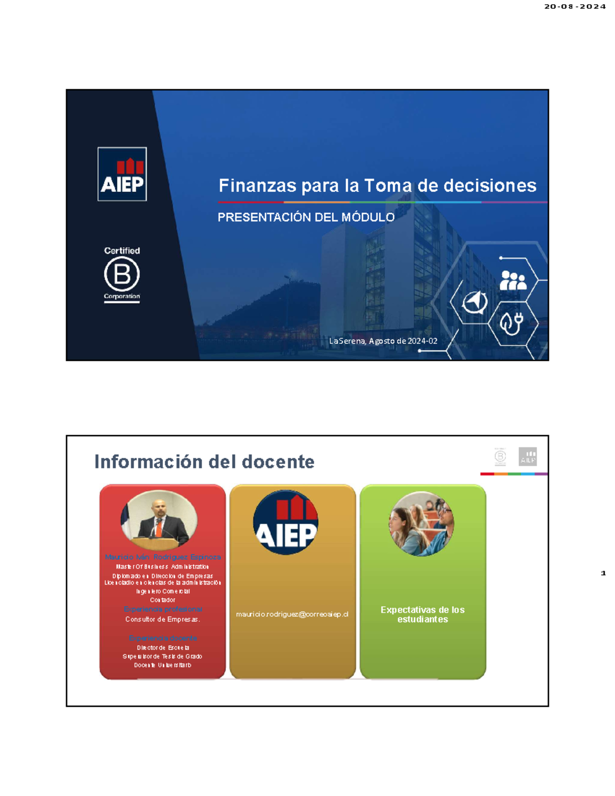 Presentacion y Clases - Apuntes - 1 Finanzas para la Toma de decisiones ...