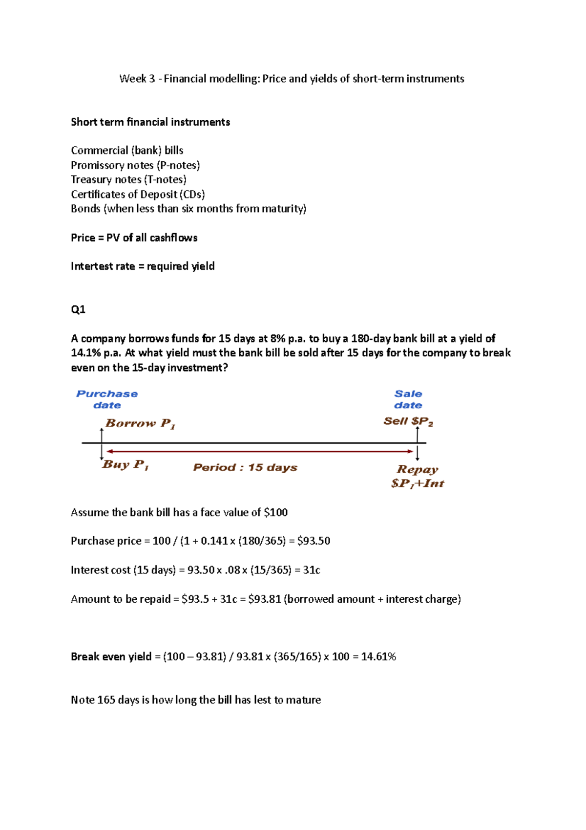 Week 3 - Financial modelling- Price and yields of short-term ...