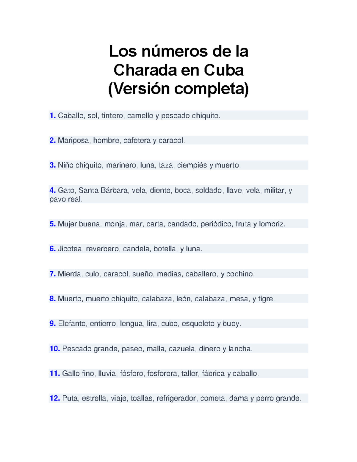 charada cubana numeros y significado