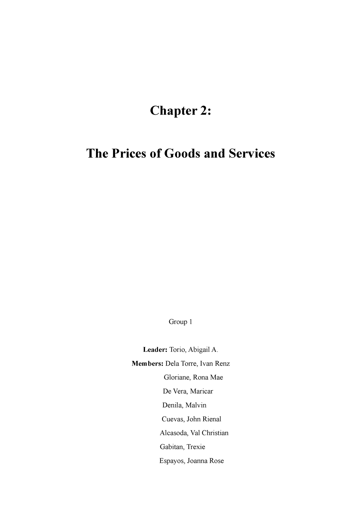 Group 1 ( BSBA 2-J ) - Chapter 2: The Prices Of Goods And Services ...