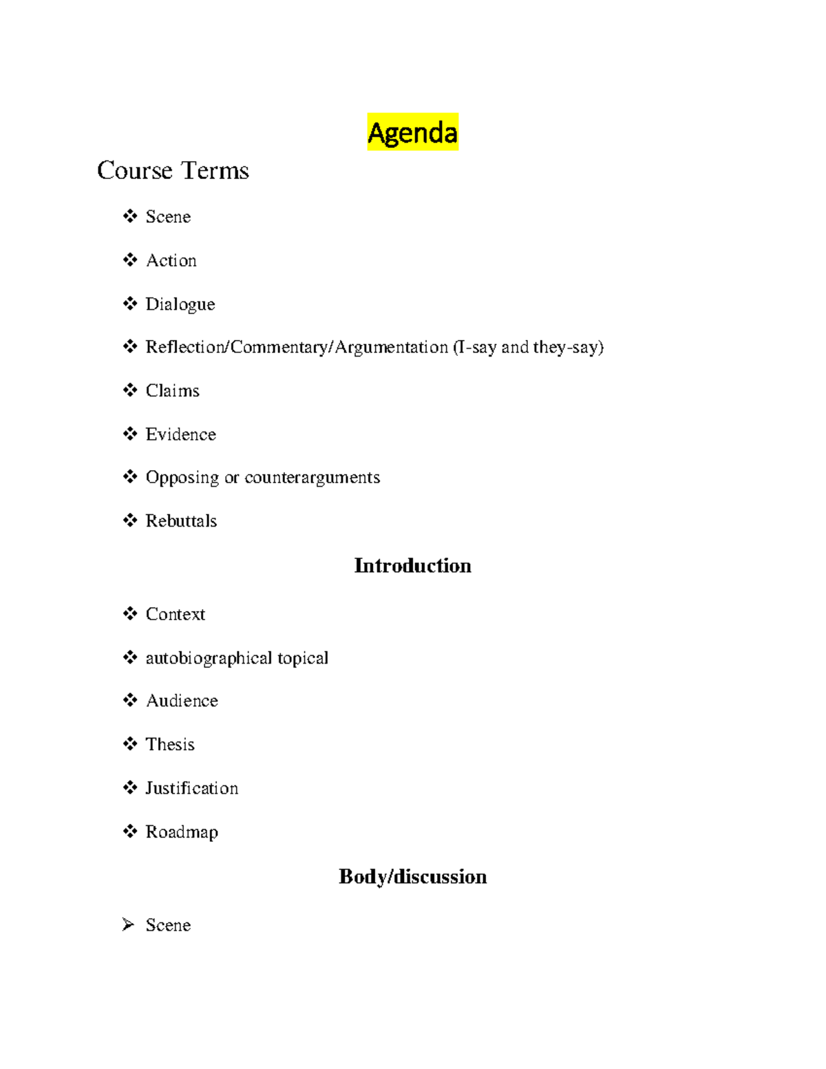 Course Terms - Agenda Course Terms Scene Action Dialogue Reflection ...