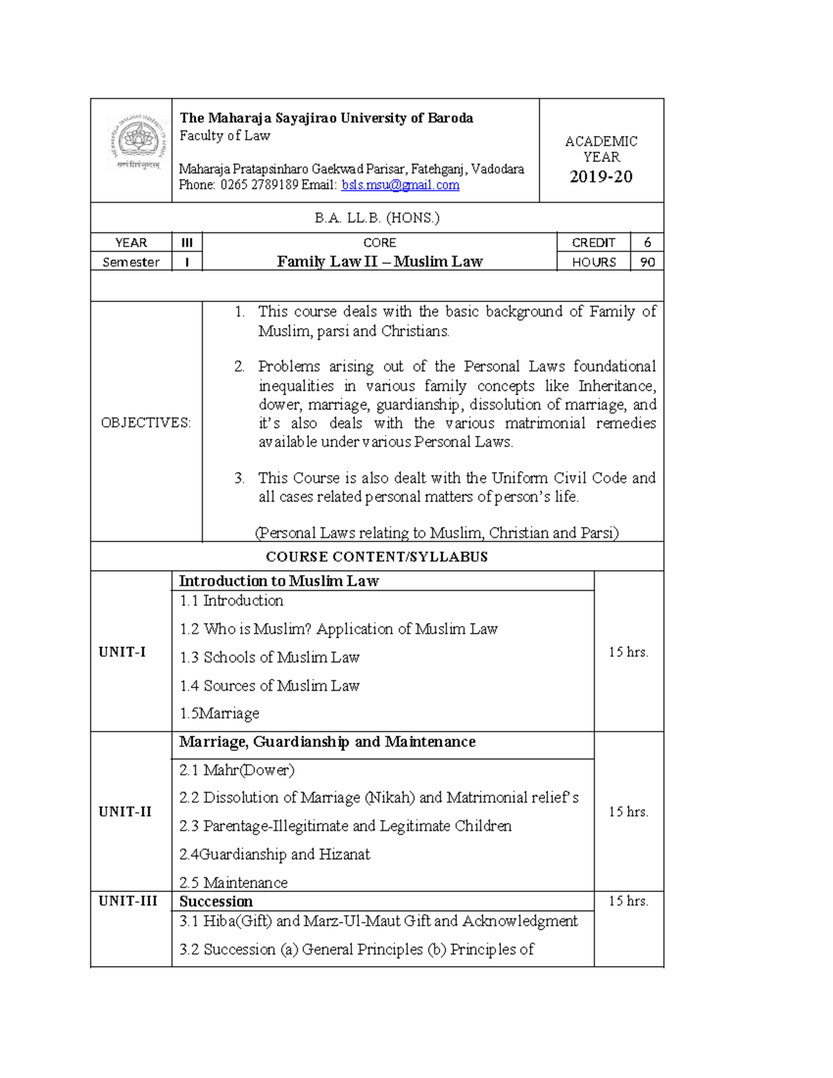 Family Law II Muslim Law PJ - The Maharaja Sayajirao University of ...