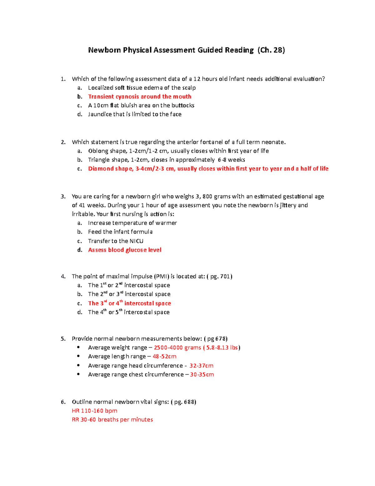 Newborn Physical Assessment Guided Reading KEY - 28) Which Of The ...