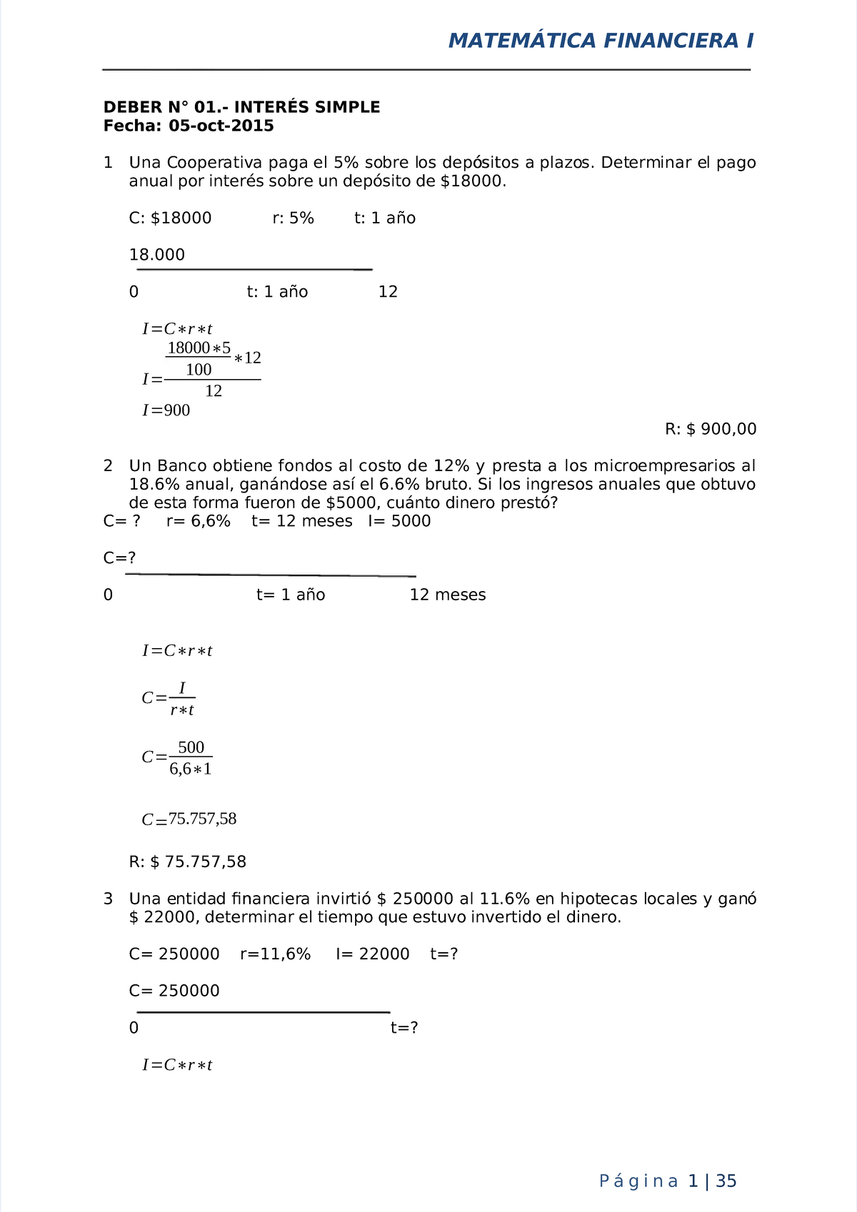 Pdf-deber-interes-simple Compress - DEBER N° 01.- INTERÉS SIMPLEDEBER N ...