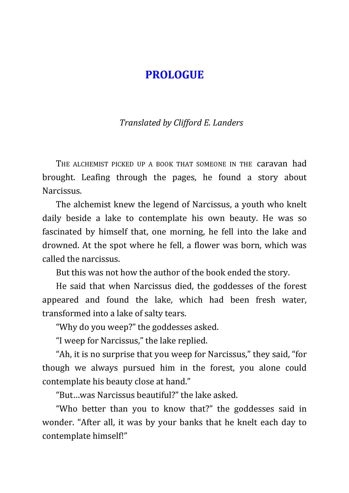 01 - The Alchemist - PROLOGUE Translated By Clifford E. Landers THE ...