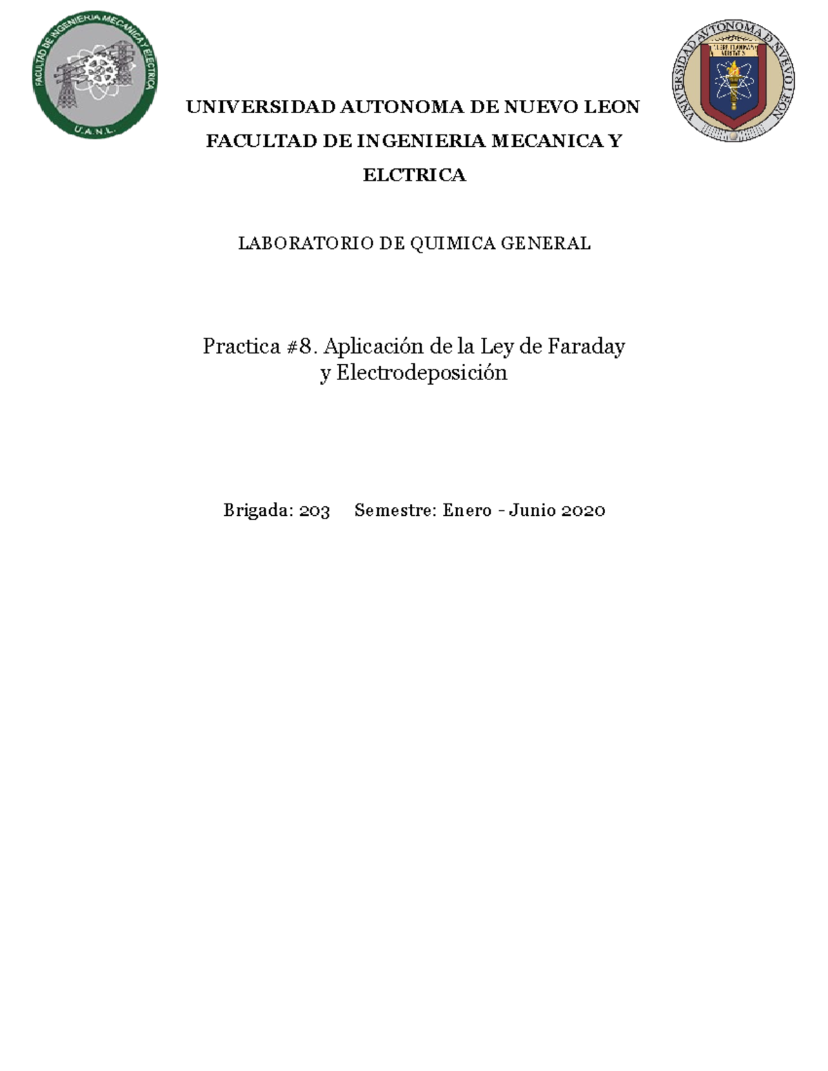 Reporte 8 Lab De Quimica Universidad Autonoma De Nuevo Leon Facultad De Ingenieria Mecanica Y 5622