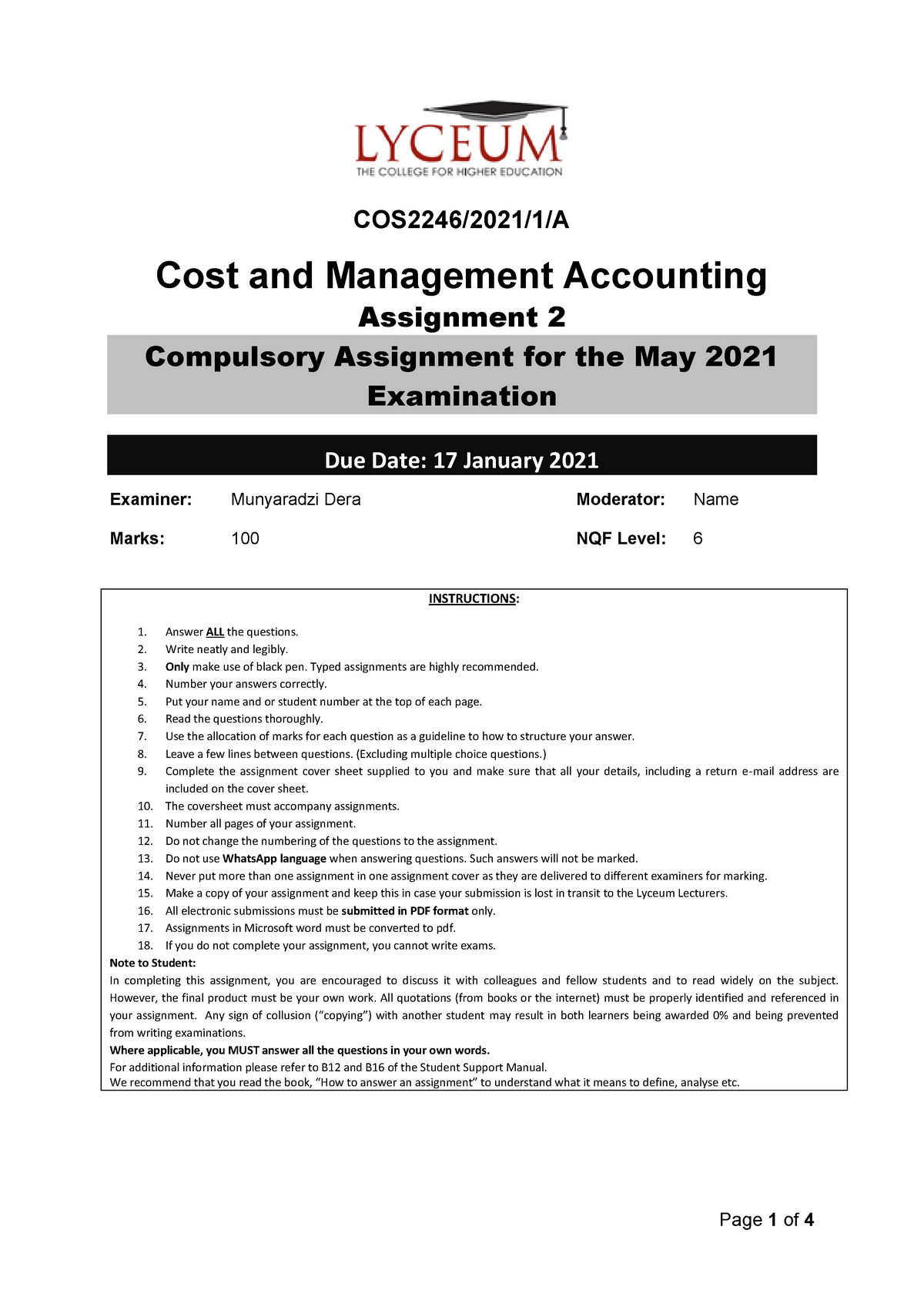 cost and management accounting 2 assignment
