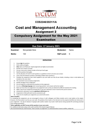 cost and management accounting assignment