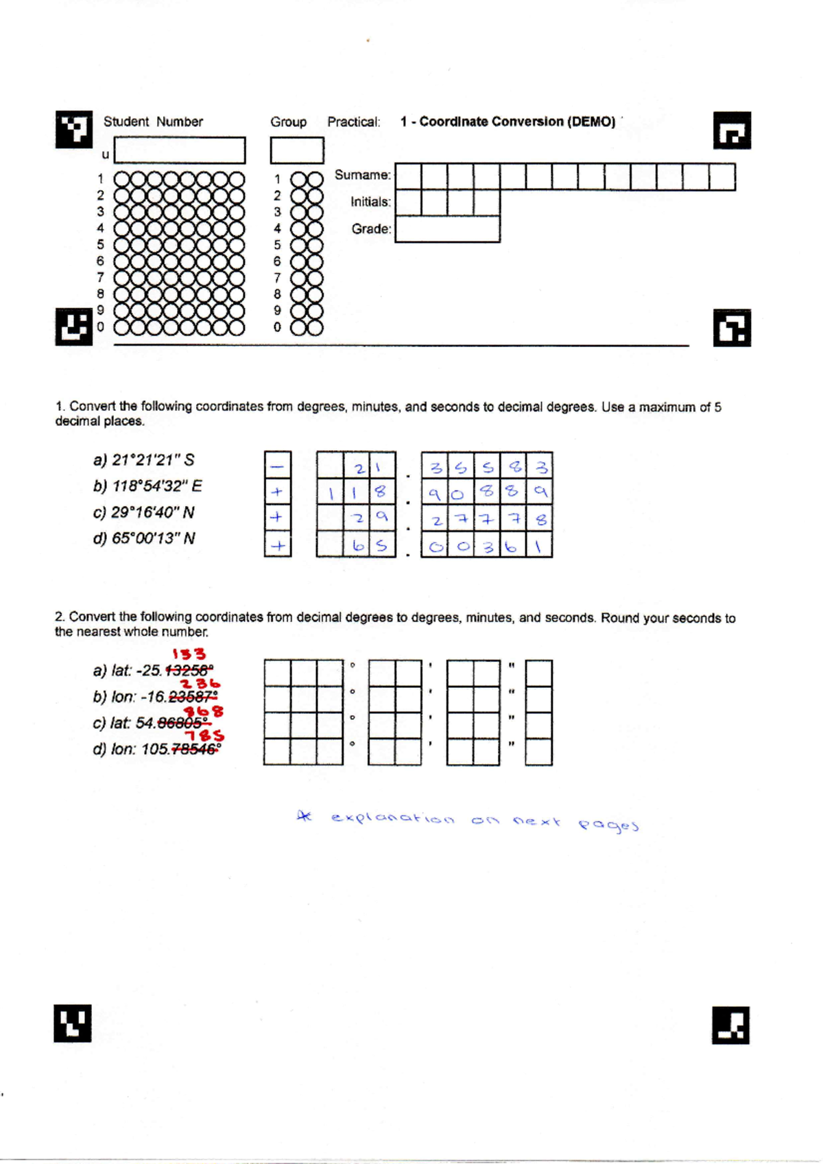 Demonstration Updated - Student Number Group Practical: 1 Coordinate ...