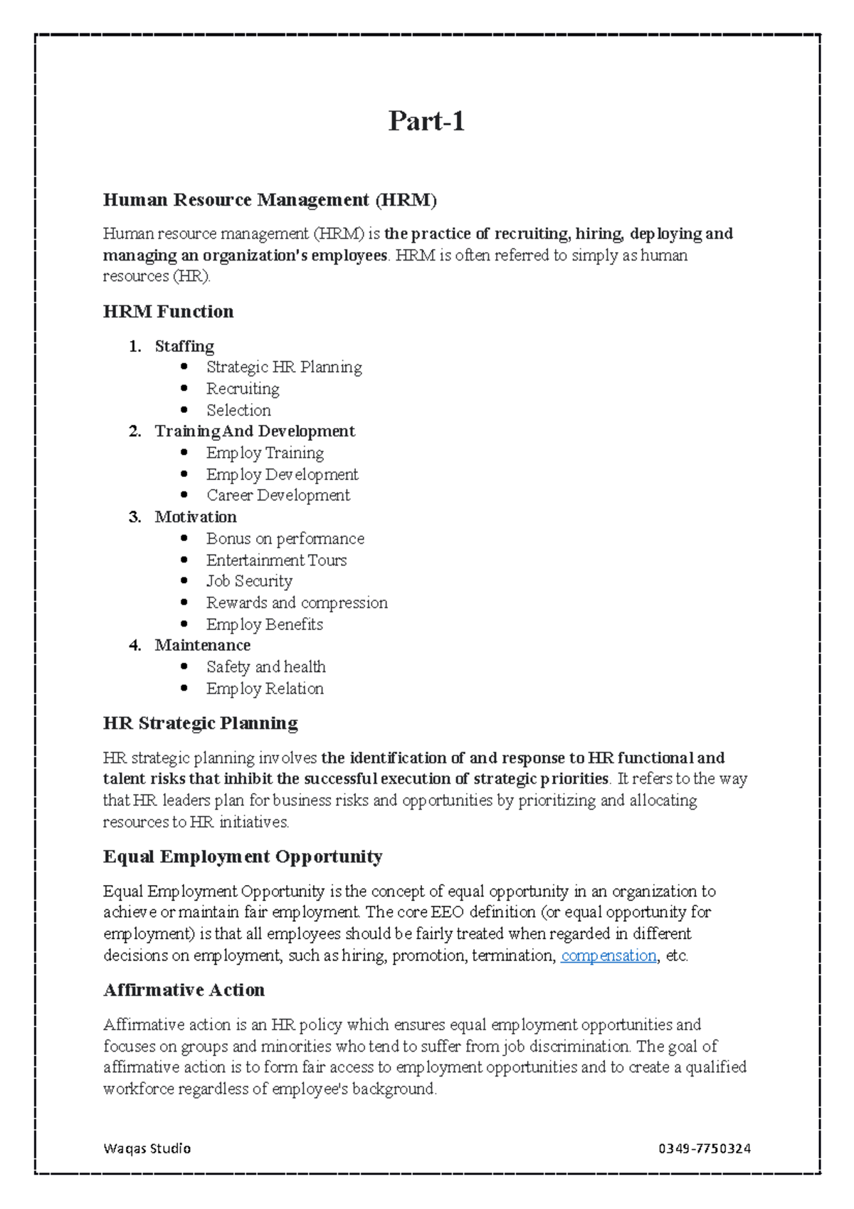 Human Resource Manag ement - Part- Human Resource Management (HRM ...