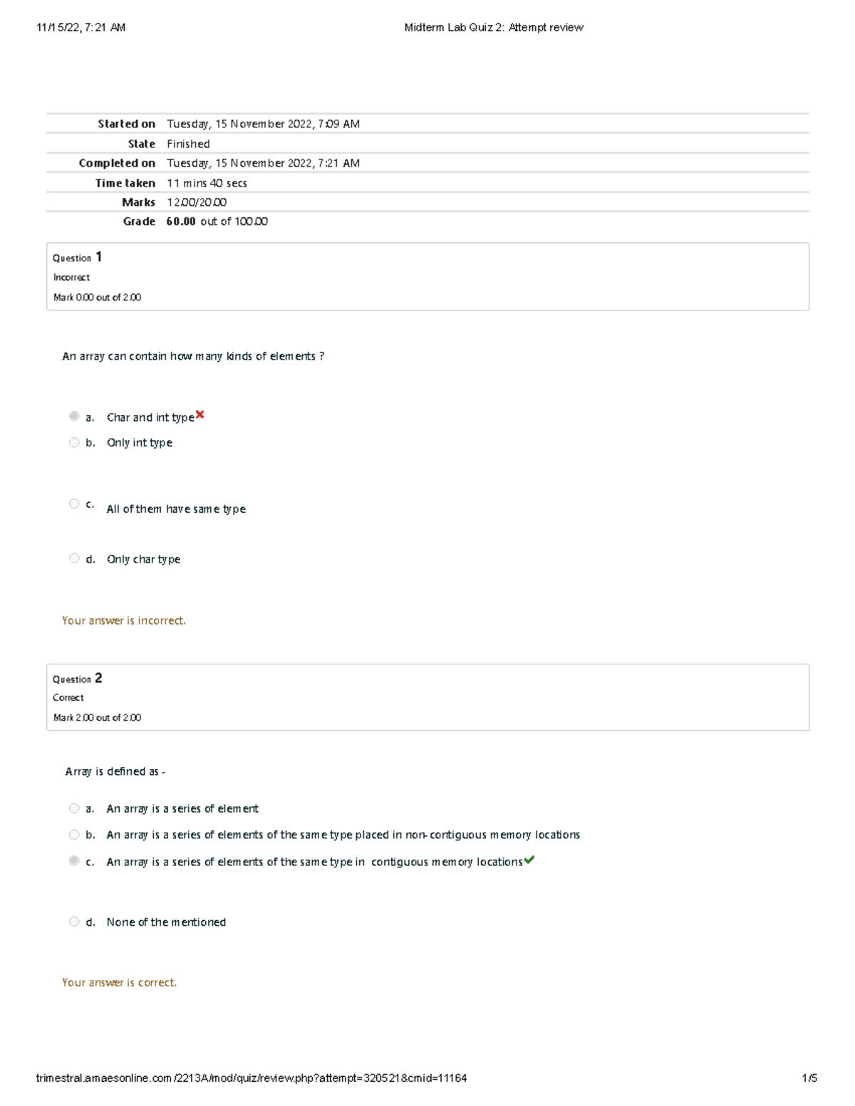 Midterm Lab Quiz 2 Attempt Review - Started On Tuesday, 15 November ...