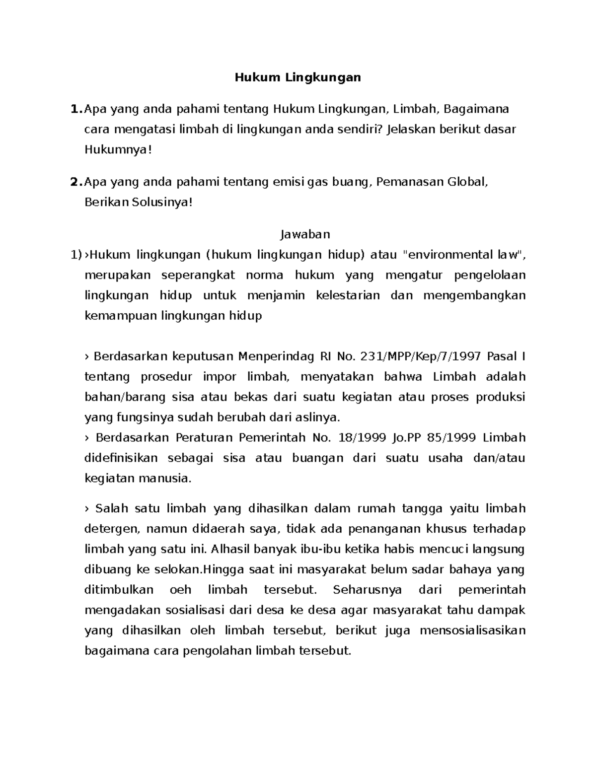 UAS Hukum Lingkungan - Hukum Lingkungan Apa Yang Anda Pahami Tentang ...