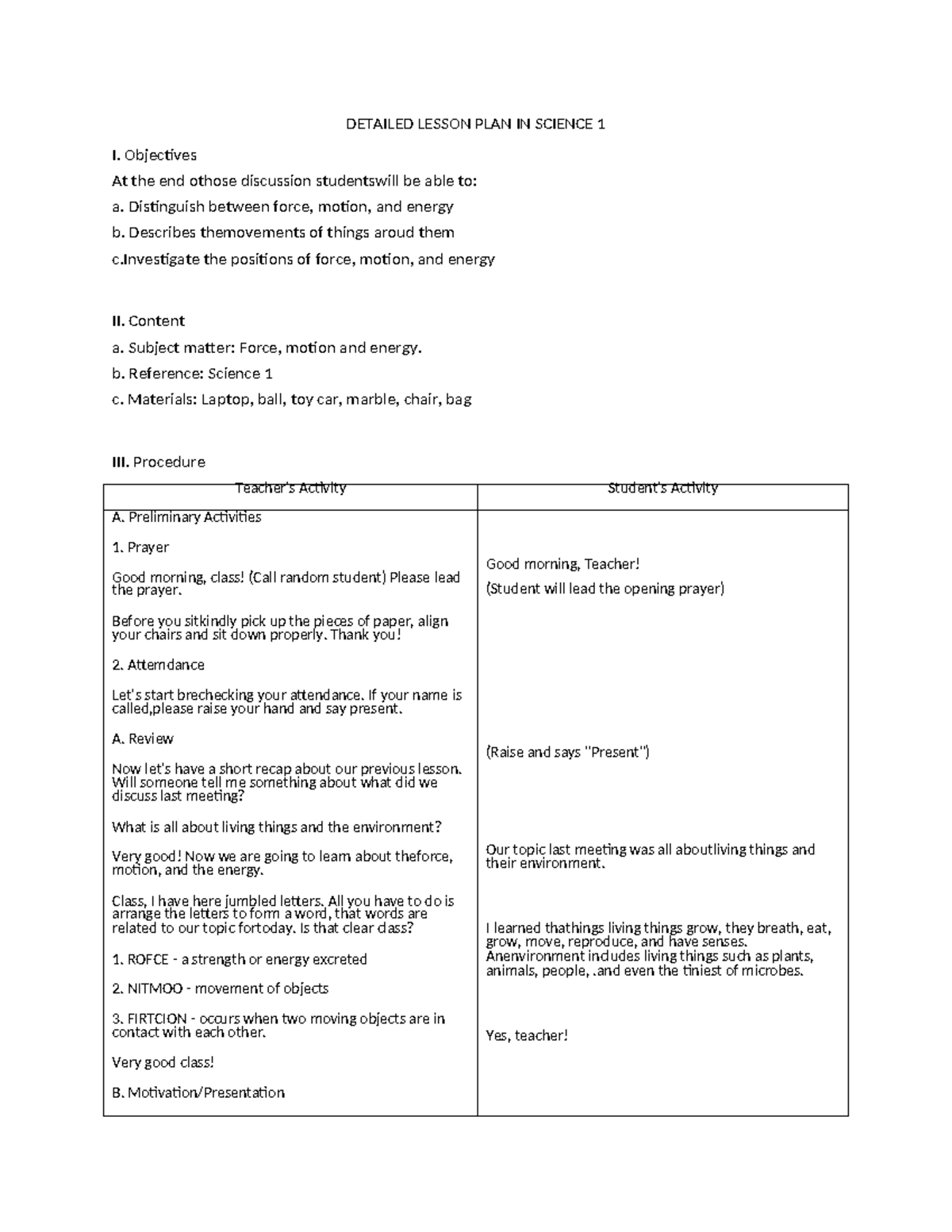 Detailed Lesson Wps Office Detailed Lesson Plan In Science 1 I