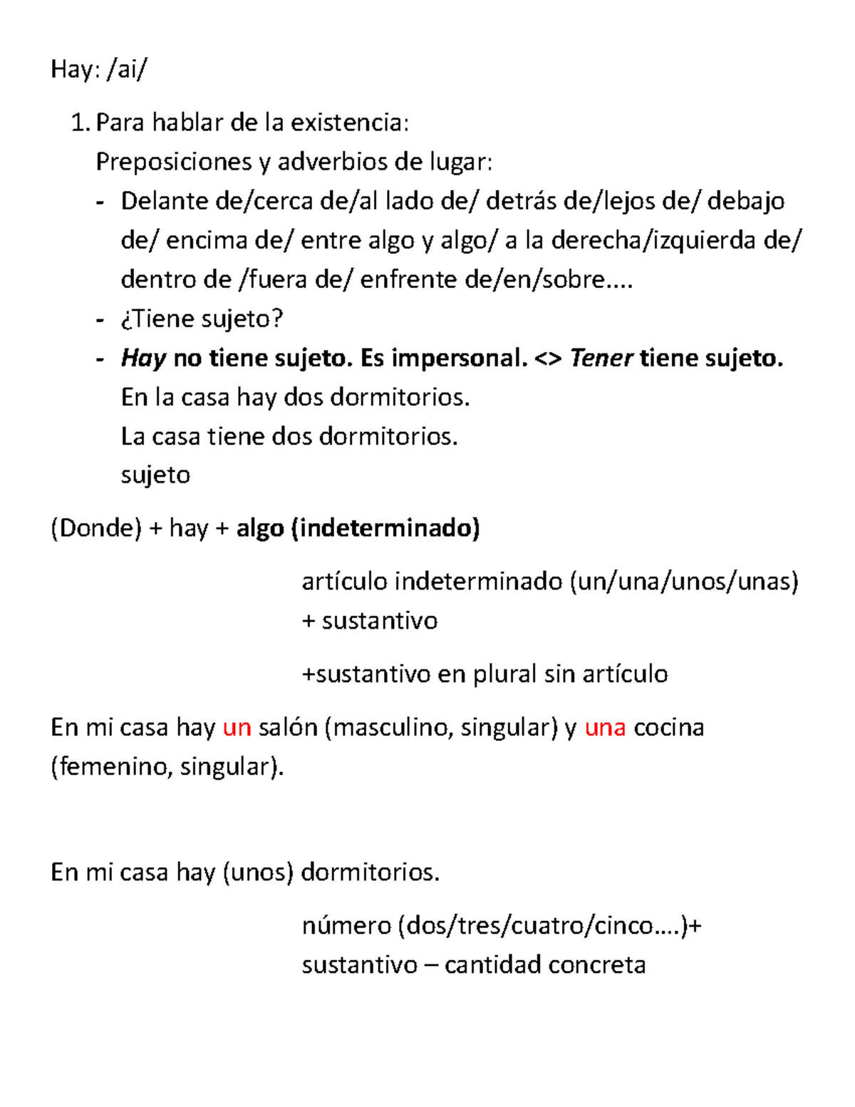 Para hablar de la existencia - Hay: /ai/ 1. Para hablar de la ...