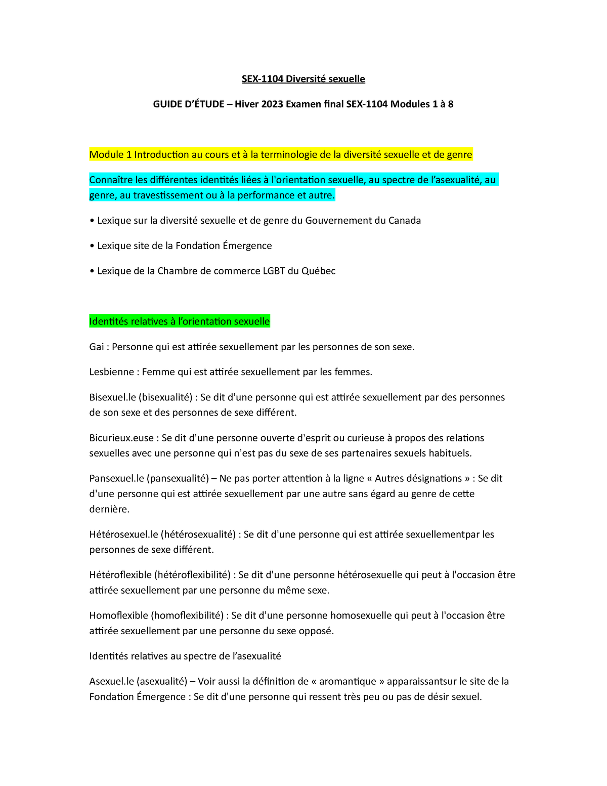 Sex 1104 Guide Etude Examen Final Sex 1104 Diversité Sexuelle Guide DÉtude Hiver 2023