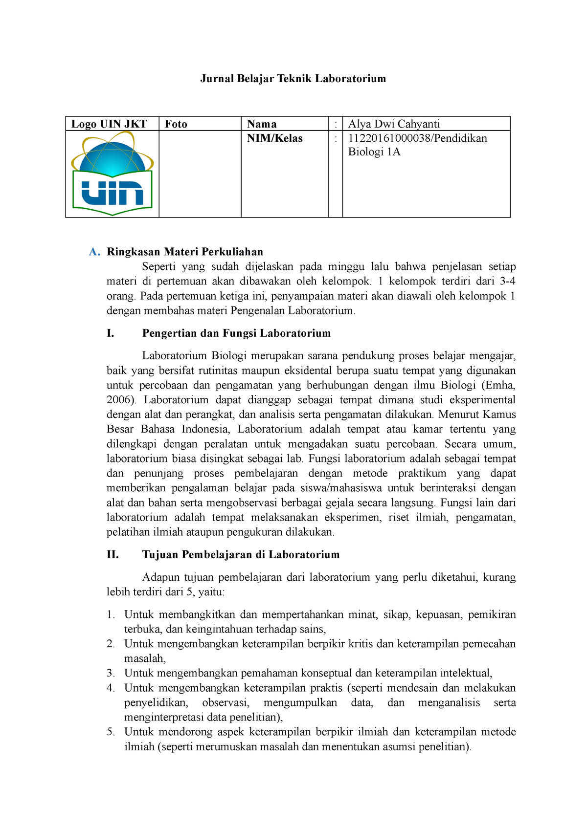 Pengenalan Laboratorium - Jurnal Belajar Teknik Laboratorium Logo UIN ...