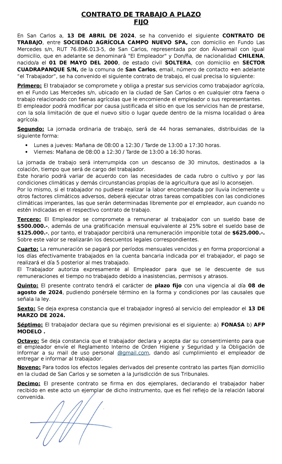 Contrato Base Plazo Fijo Contrato De Trabajo A Plazo Fijo En San Carlos A De Abril De