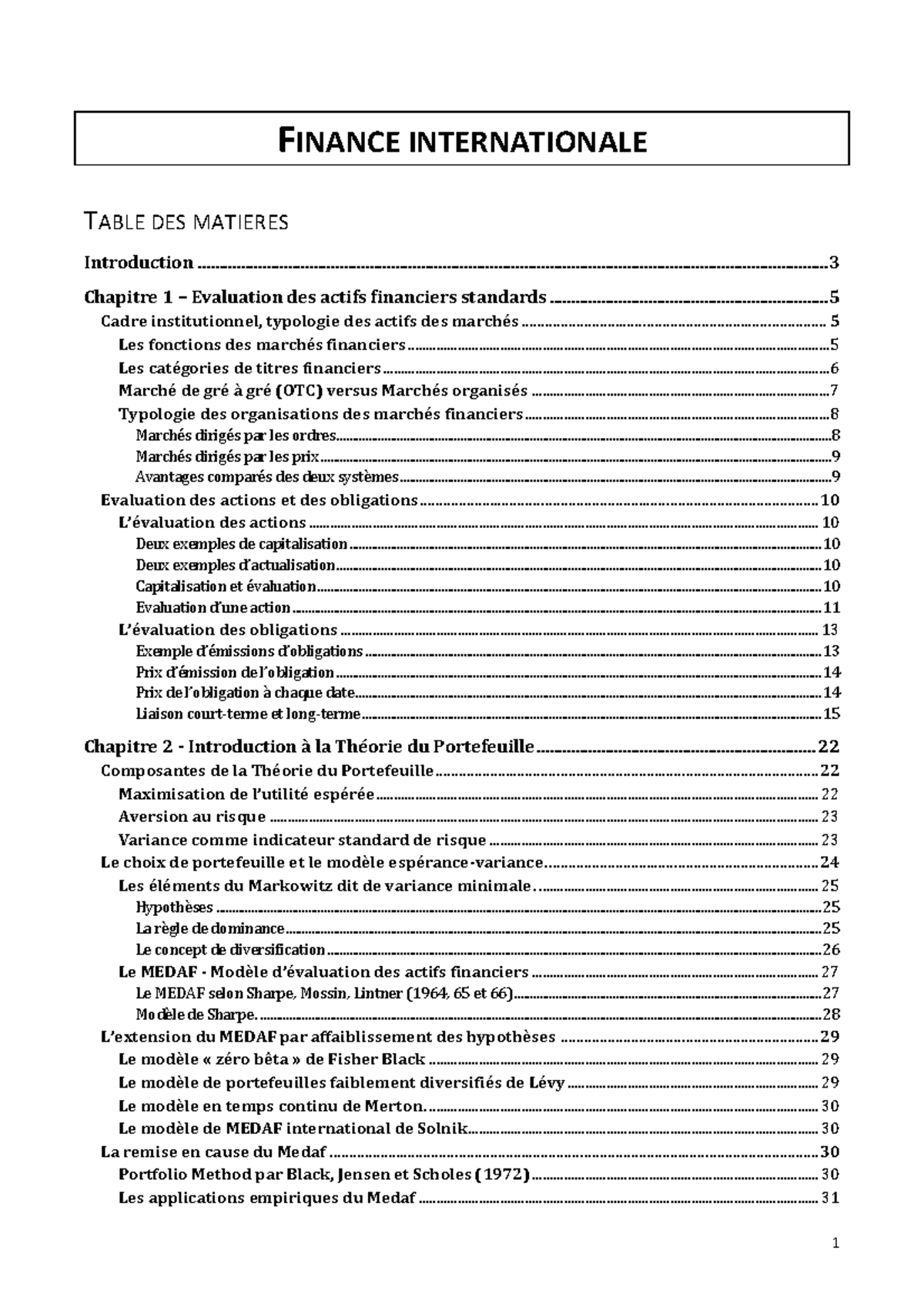 Finance-internationale - FINANCE INTERNATIONALE Introduction TABLE DES ...