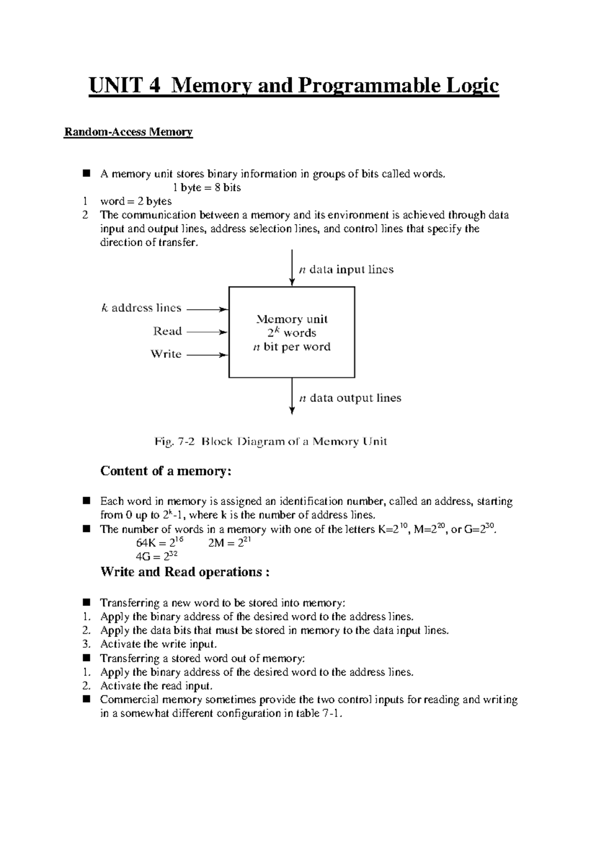 Unit4 - Btech notes - UNIT 4 Memory and Programmable Logic Random ...
