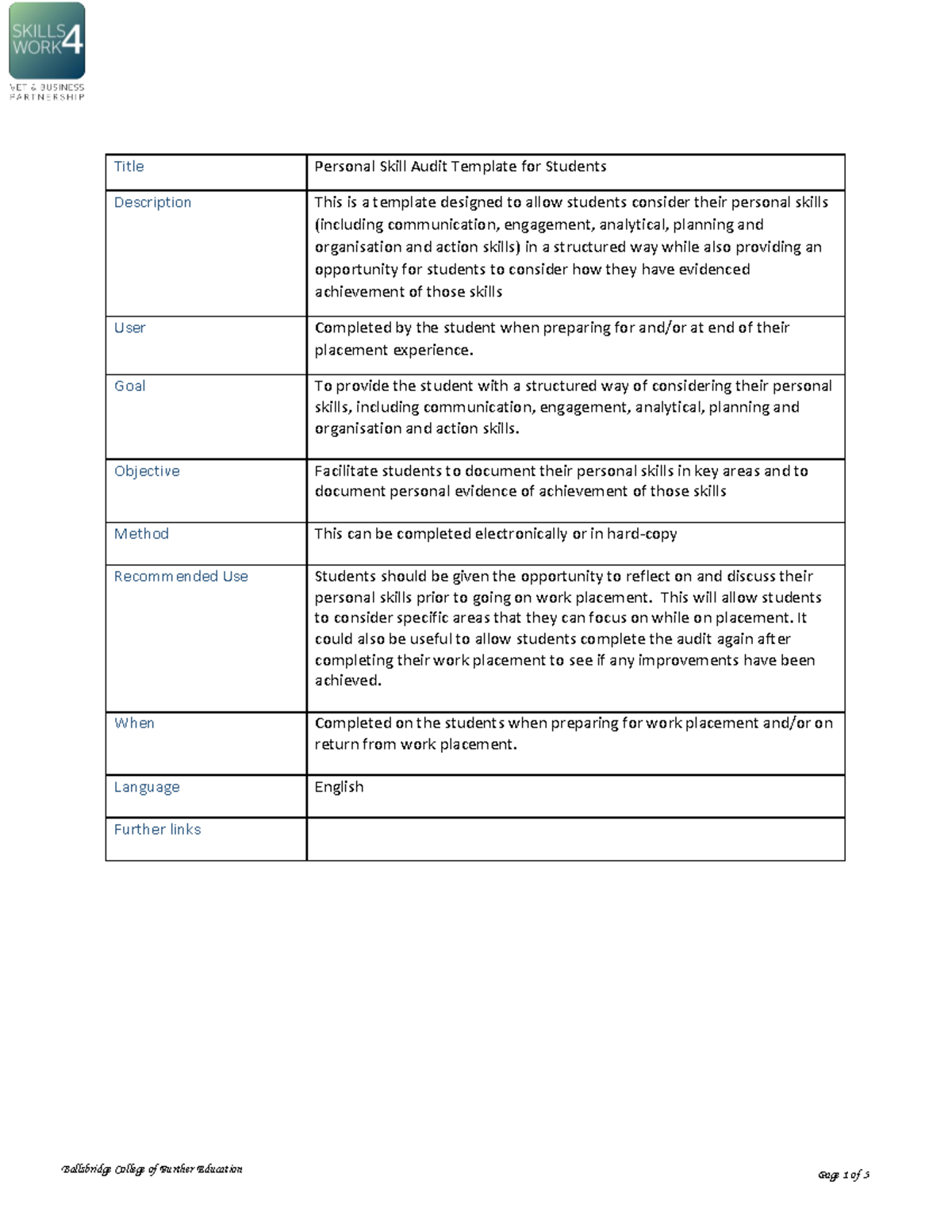 Provera Skill Audit - Nkiukihilug - Title Personal Skill Audit Template 