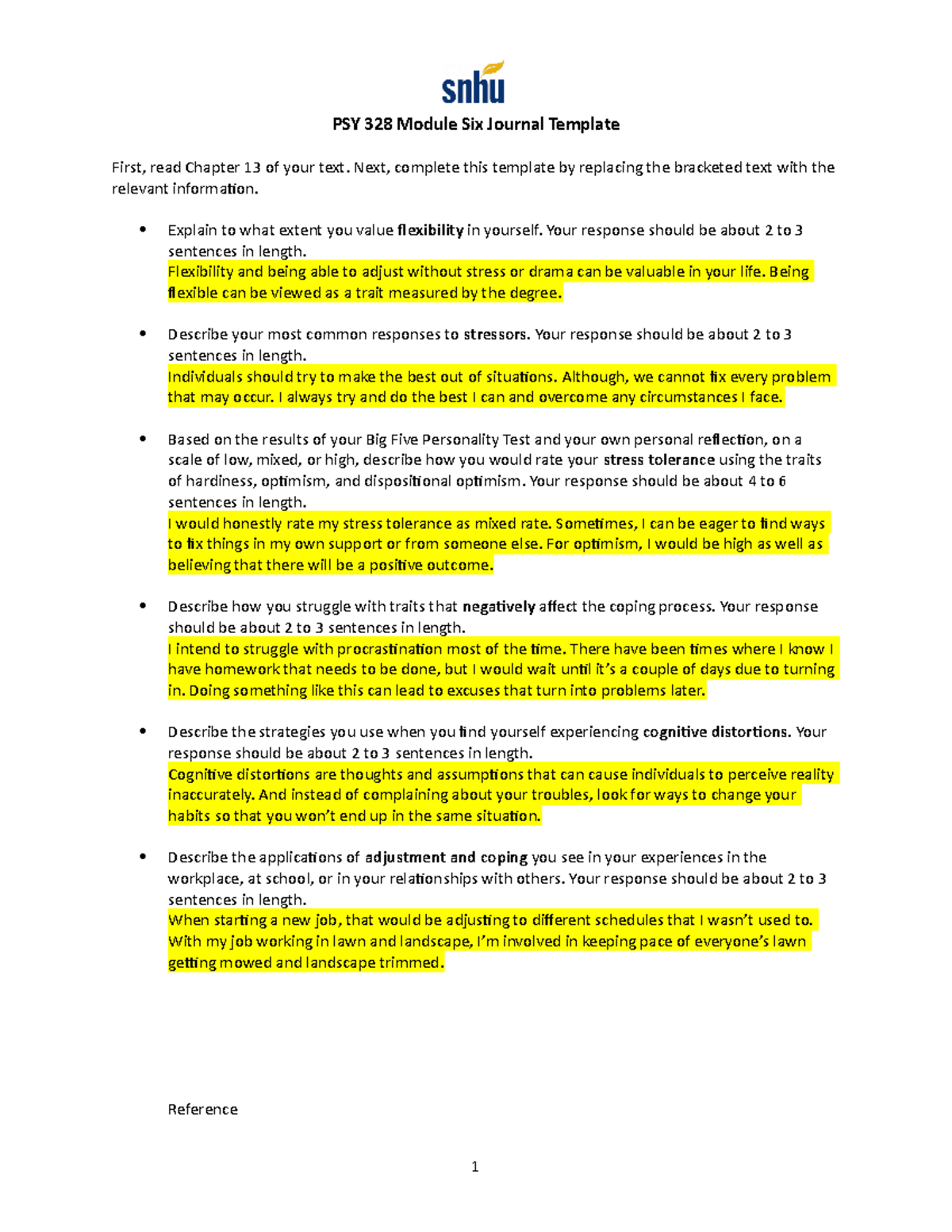 PSY 328 Module Six Journal Template PSY 328 Module Six Journal 