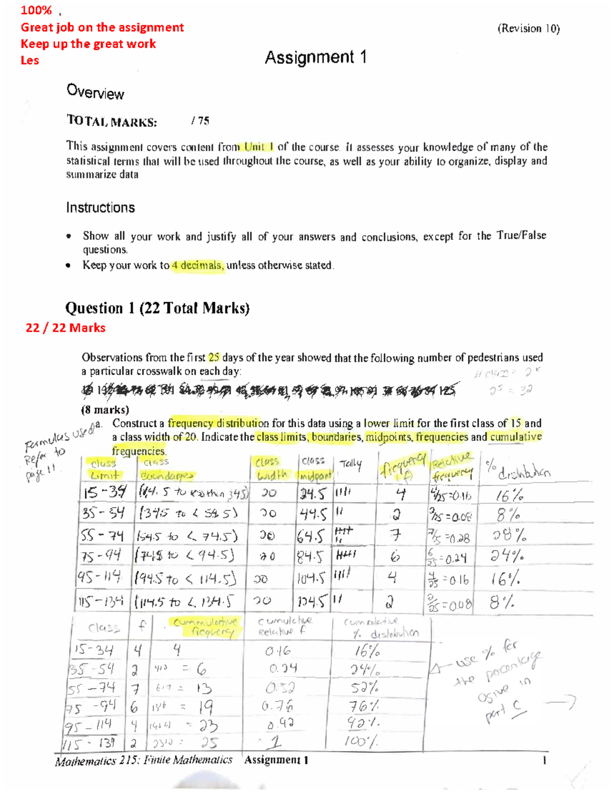 MATH 215 Assignment 1 Graded - (Revision I 0) Assignment 1 Ove爀瘀iew ...