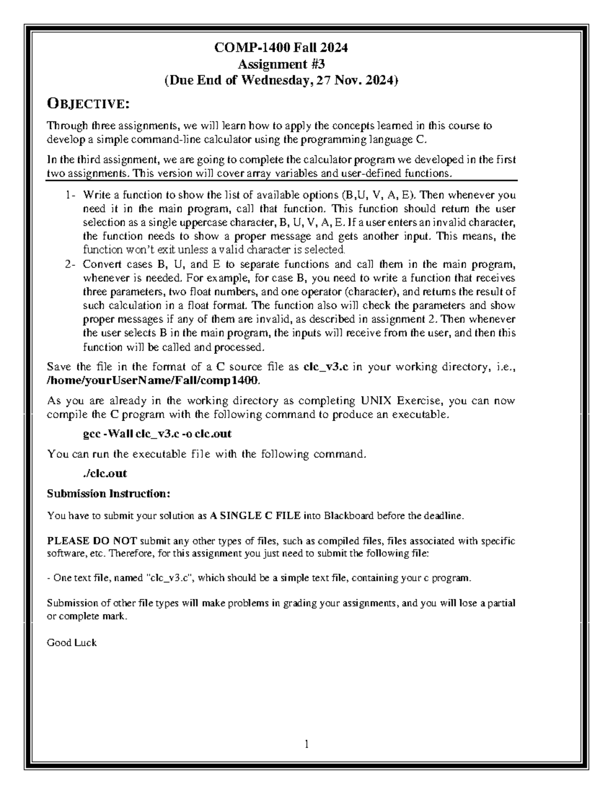 Assignment 3-F2024 - homework - 1 COMP-1400 Fall 202 4 Assignment (Due ...