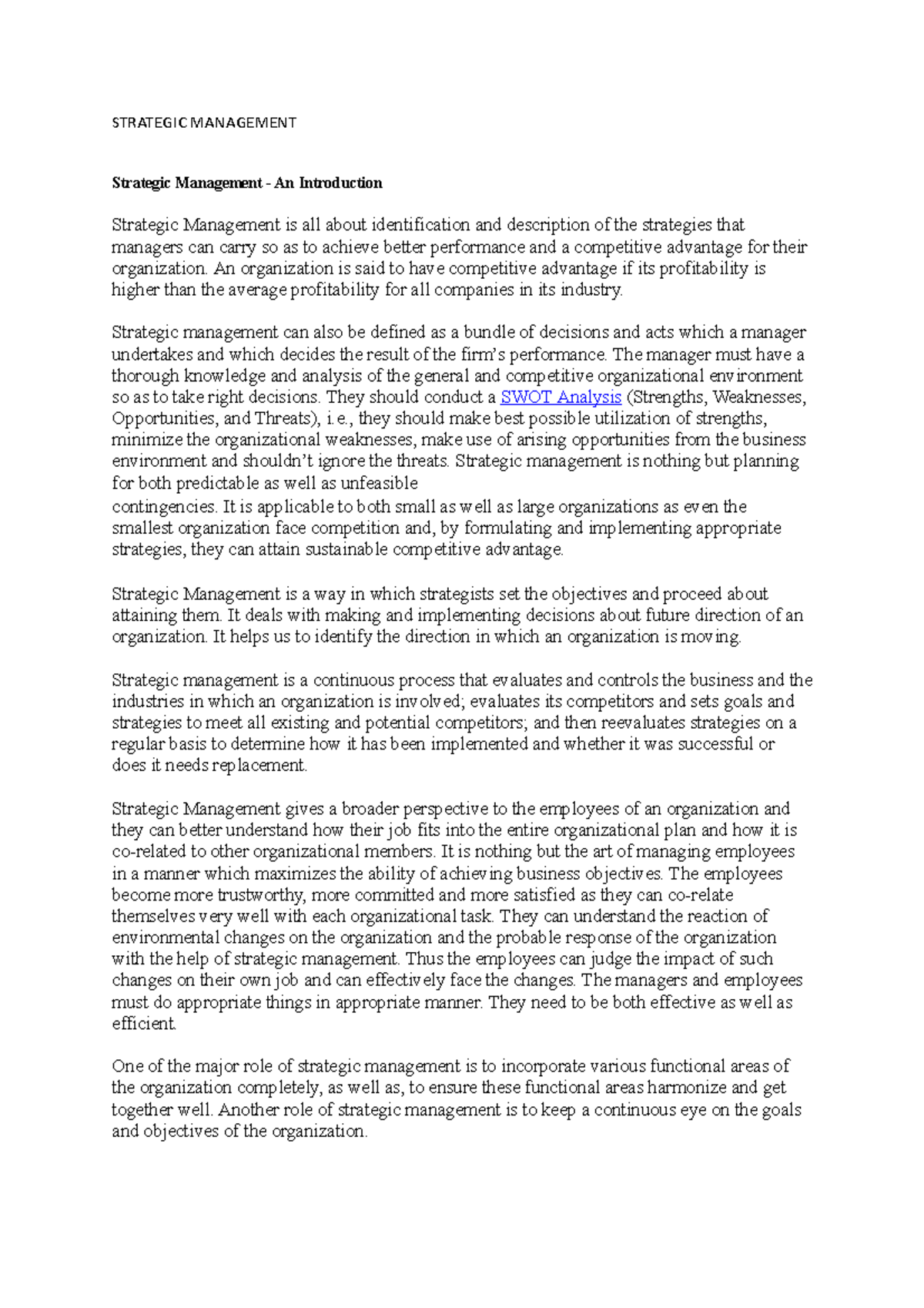 Strategic Management - STRATEGIC MANAGEMENT Strategic Management - An ...