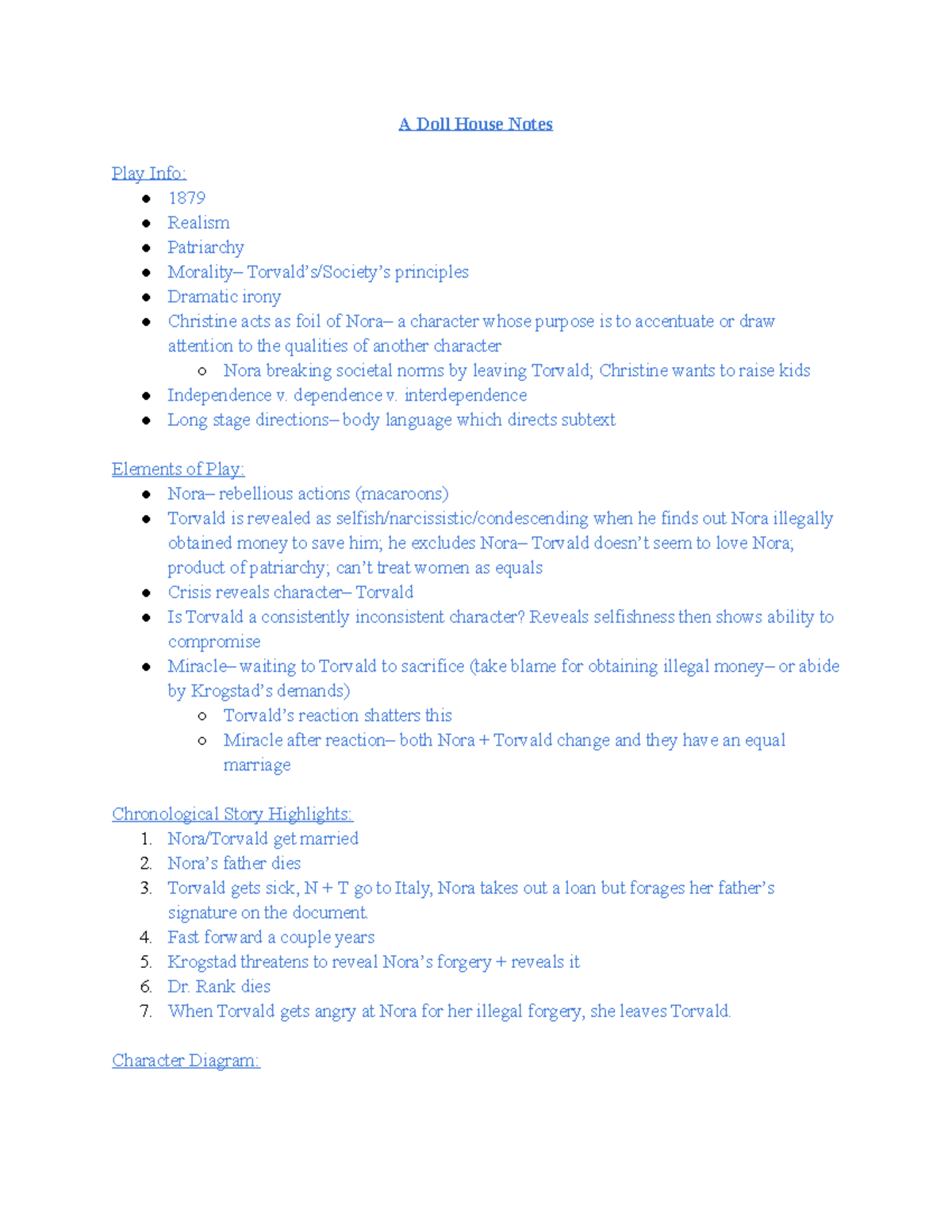 A Doll House Class Notes A Doll House Notes Play Info 1879 Realism