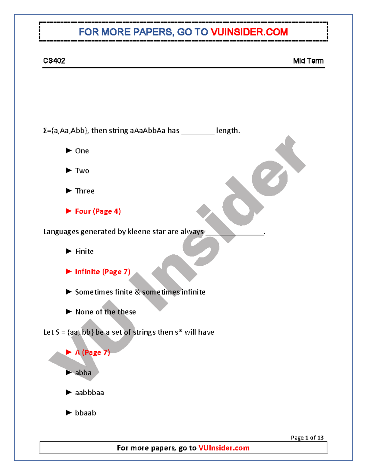 CS402 Mid Term Past Papers Mega File - CS4 02 Mid Term Page 1 Of 13 Σ ...