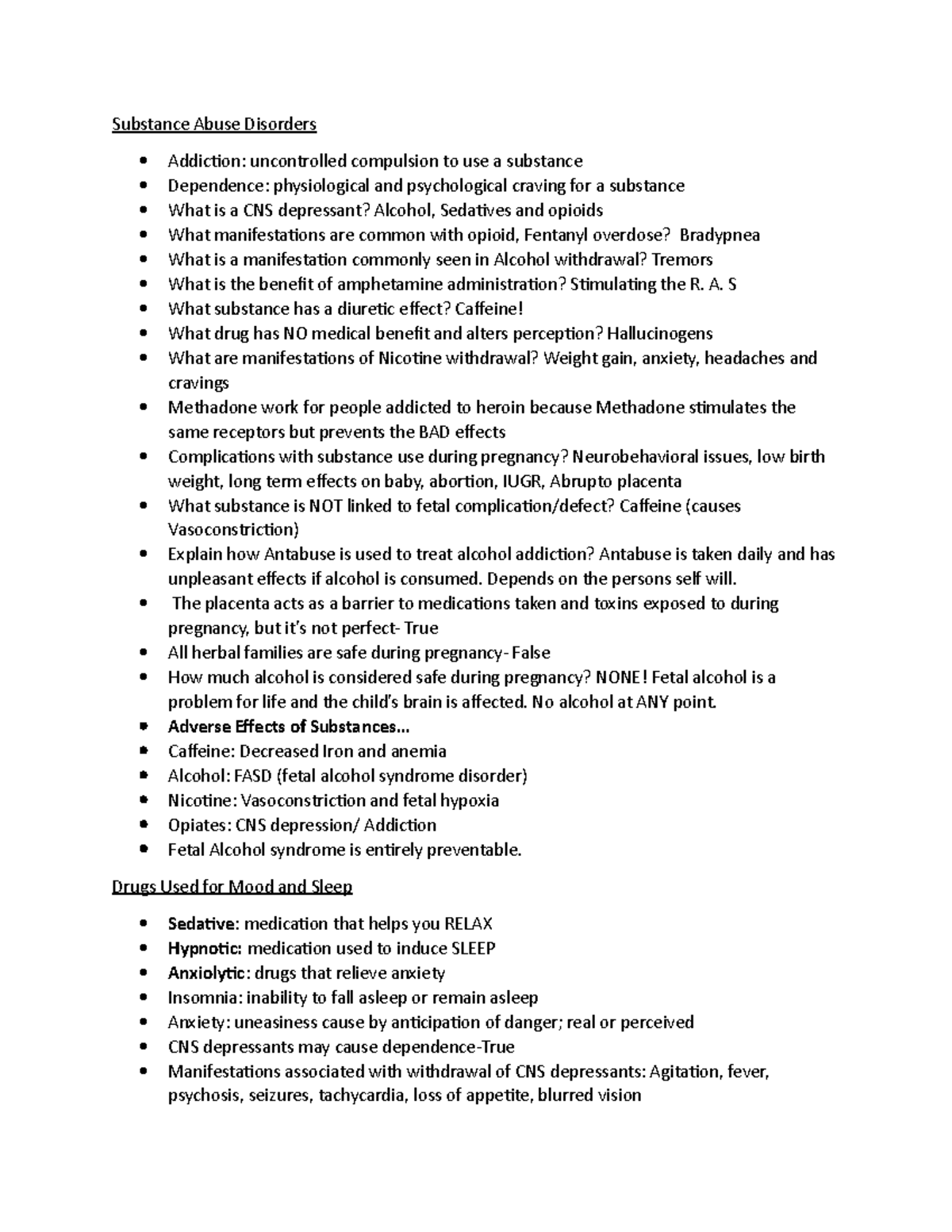 Pathophysiology summary for test in Practical Nursing - Substance Abuse ...