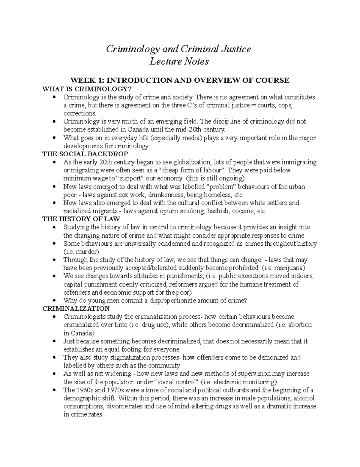 CRCJ1000 Lecture Notes - Criminology and Criminal Justice Lecture Notes ...