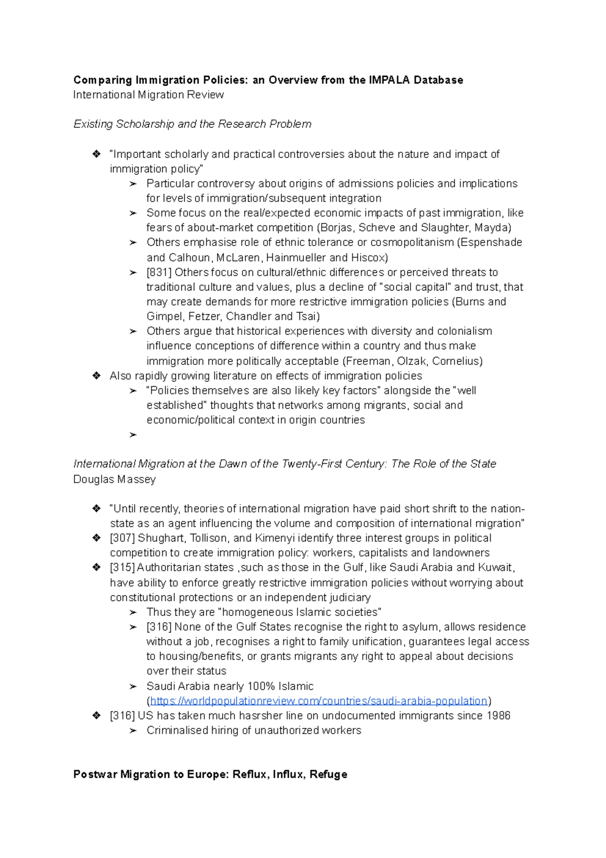 literature review on immigration policies