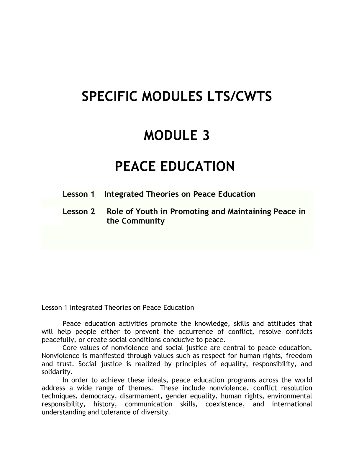 reflective essay on peace education