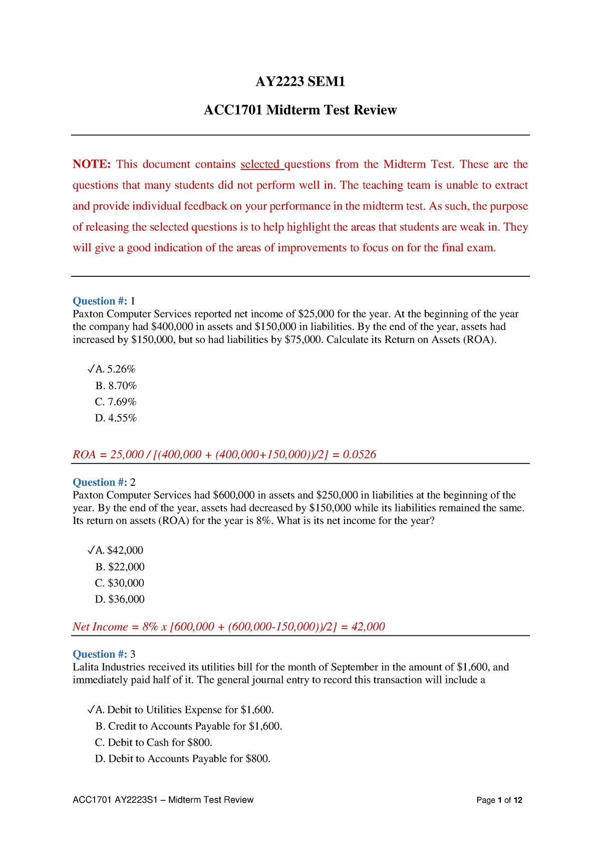 ACC1701 AY2223S1 Midterm TEST - AY2223 SEM ACC1701 Midterm Test Review ...