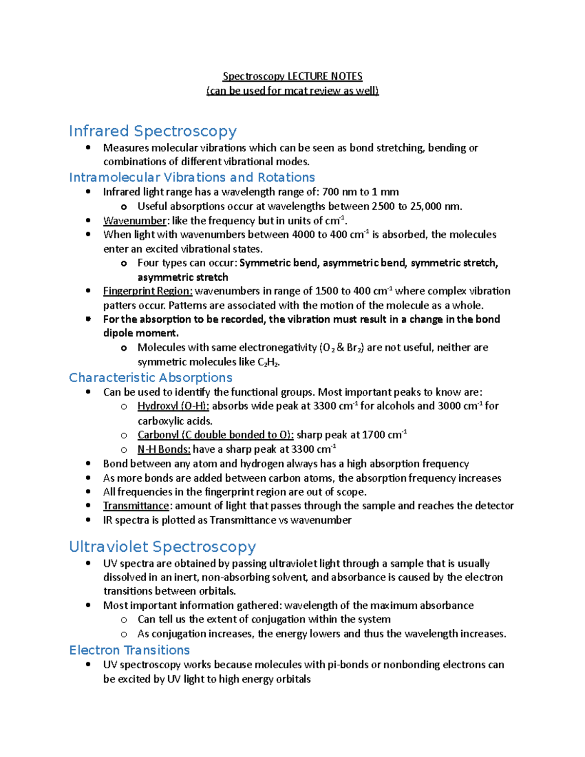 Spectroscopy - Lecture detailed notes - Spectroscopy LECTURE NOTES (can ...