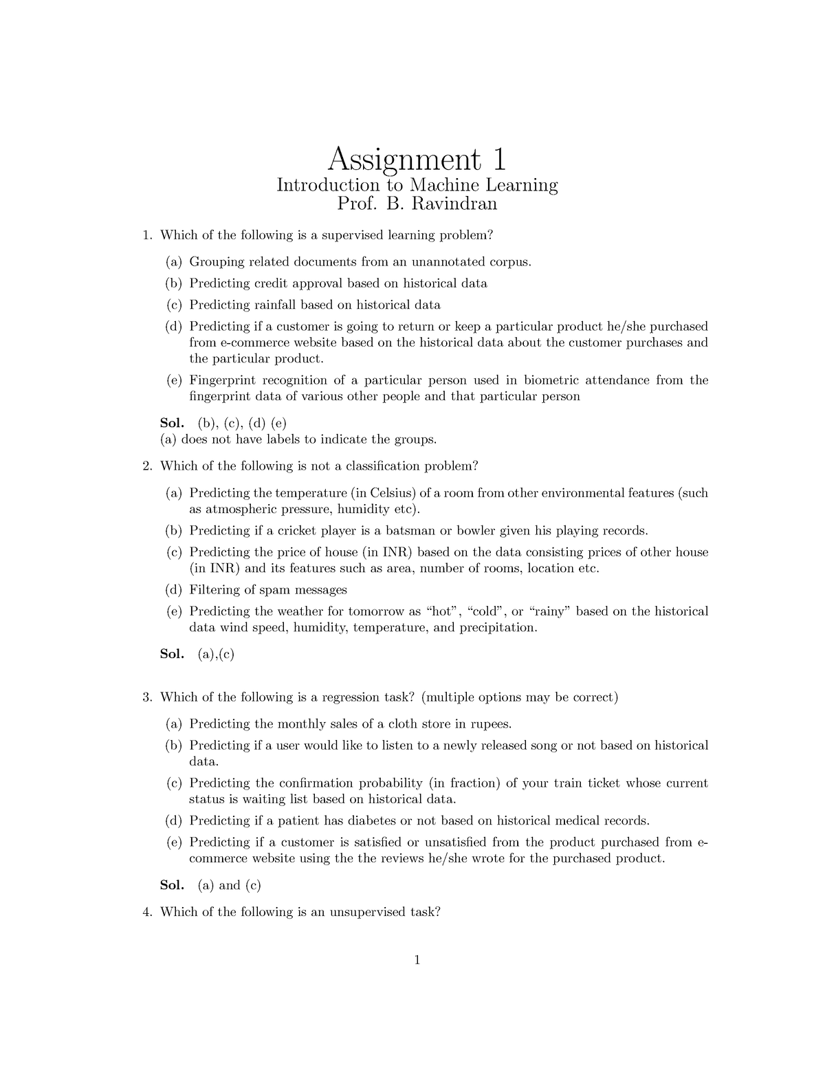 A1 Updated - N/A - Assignment 1 Introduction To Machine Learning Prof ...