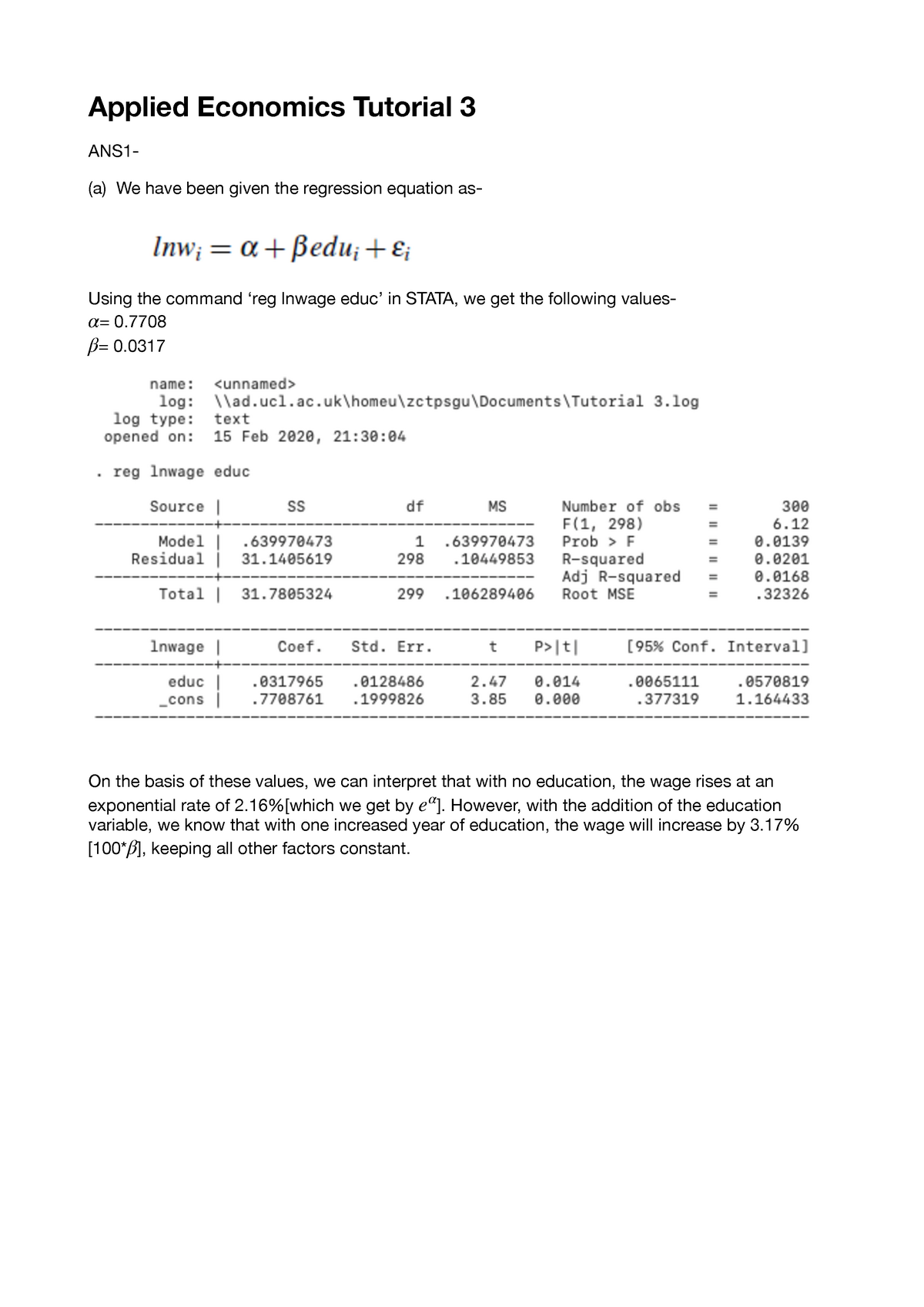 Tutorial 3 Applied Economics- ANS - Applied Economics Tutorial 3 ANS1 ...