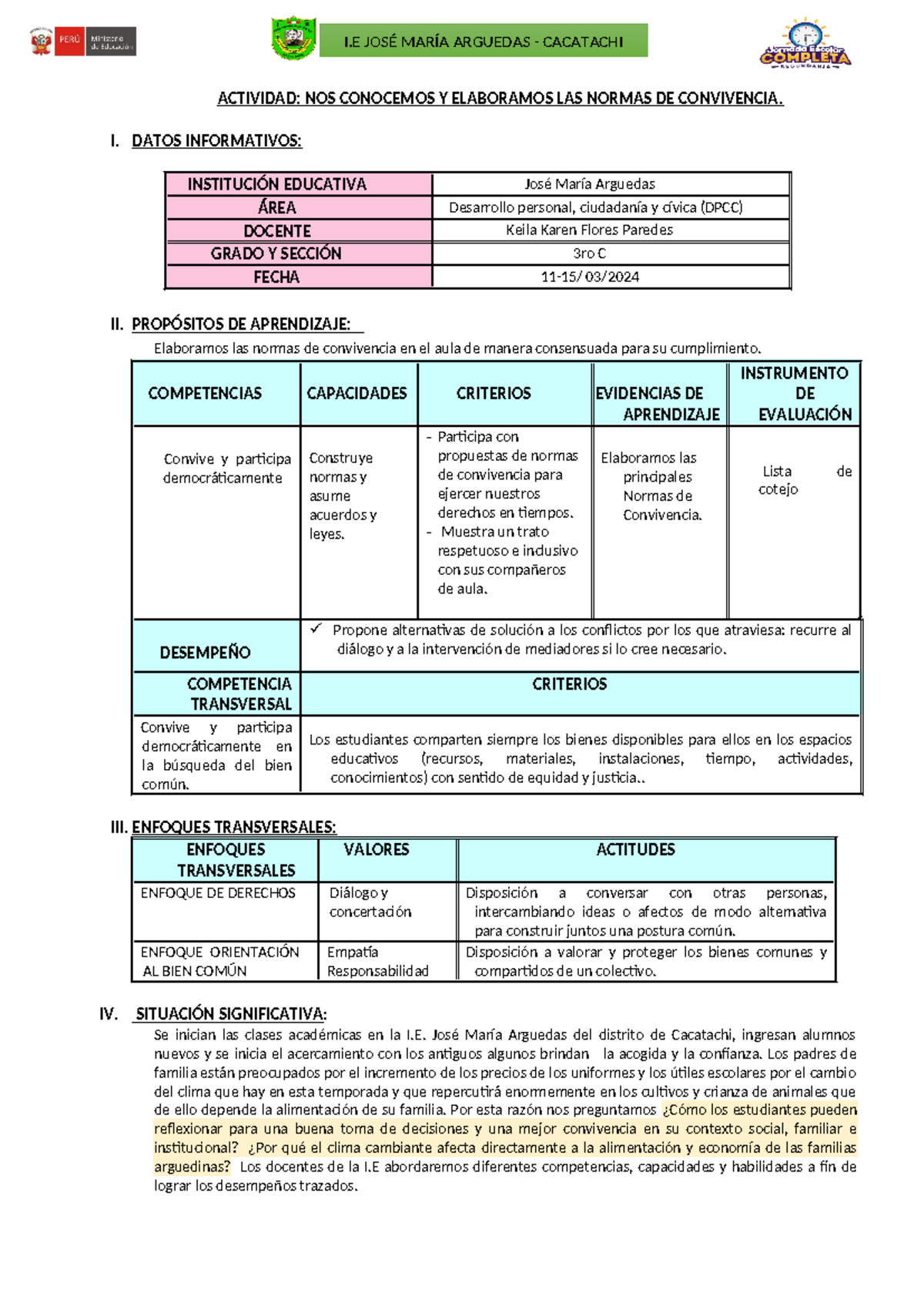 Sesión 1 DPCC - Sesion De Aprendizaje - ACTIVIDAD: NOS CONOCEMOS Y ...