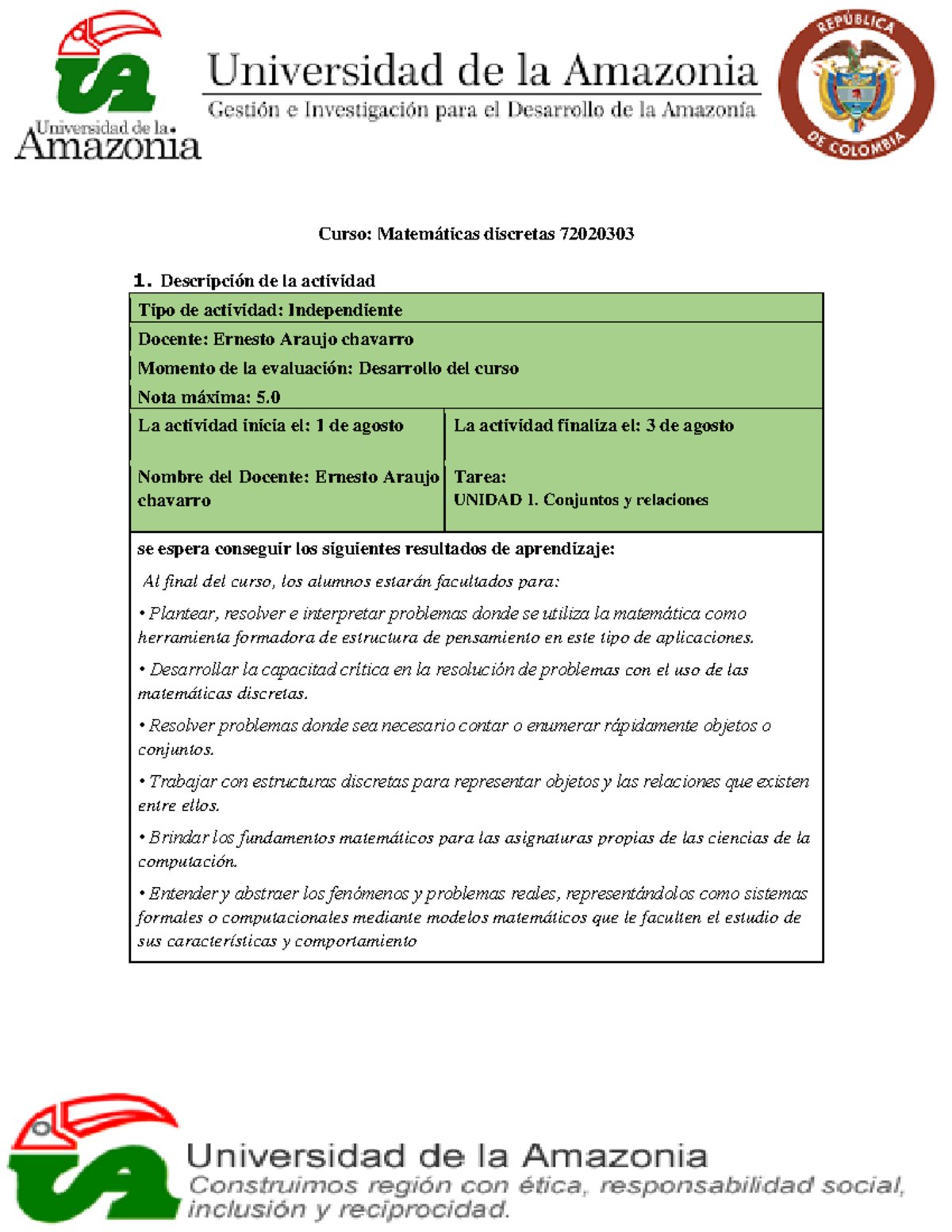 Tarea 1.. Matematicas Discretas Grupo B - Curso: Matemáticas Discretas ...