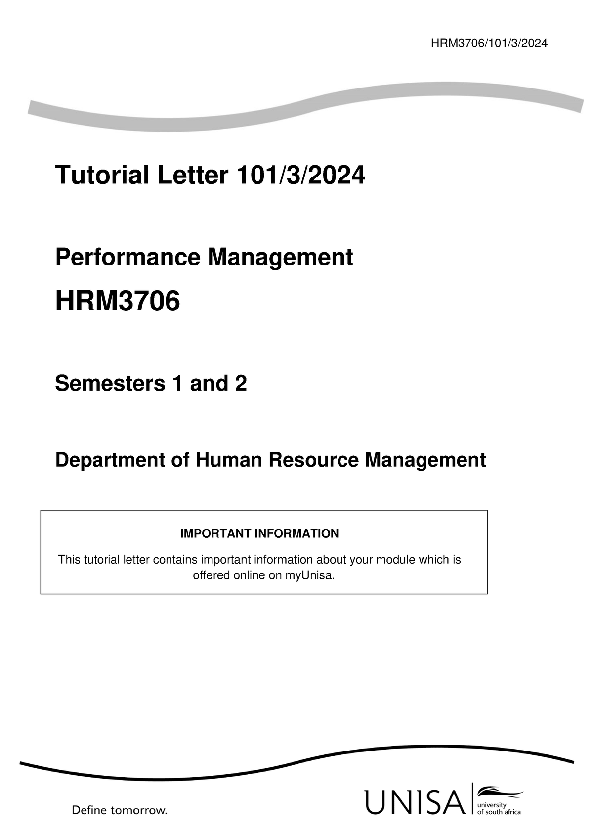 HRM3706 TL101 2024 3 B - Tutorial Letter 101/ 3 / 2024 Performance ...