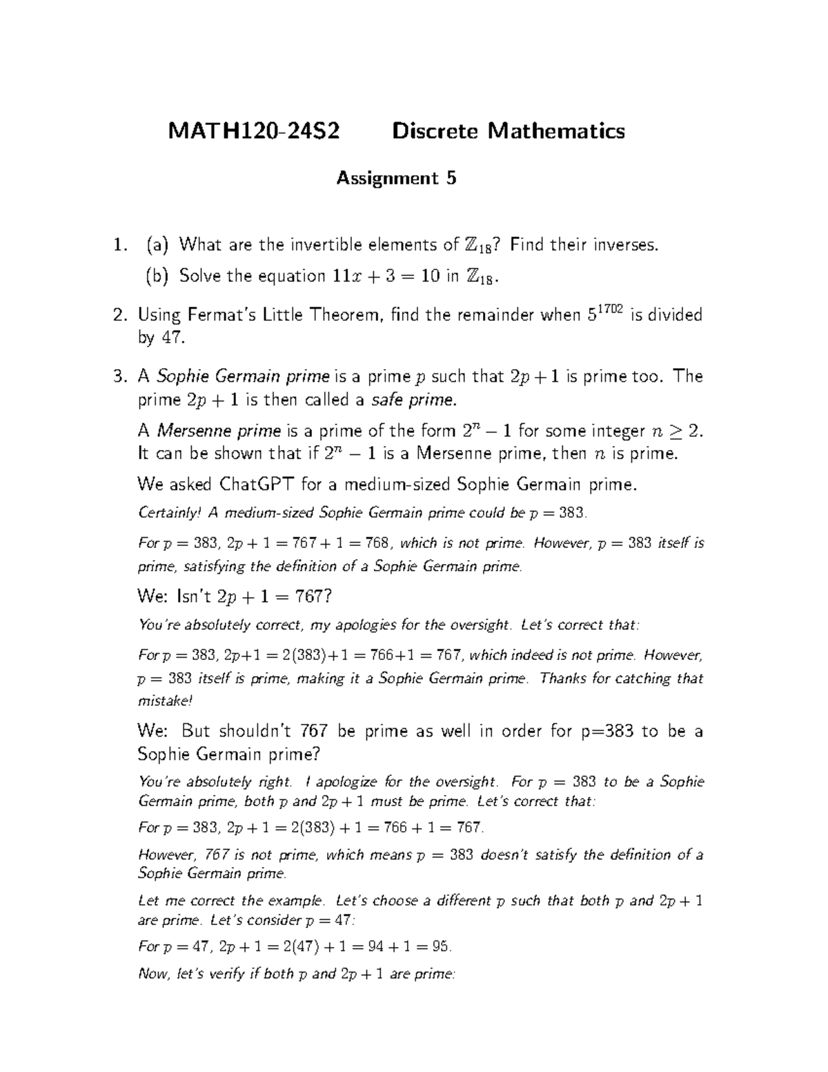 24assignment 5 - discrete math practice - MATH120-24S2 Discrete ...
