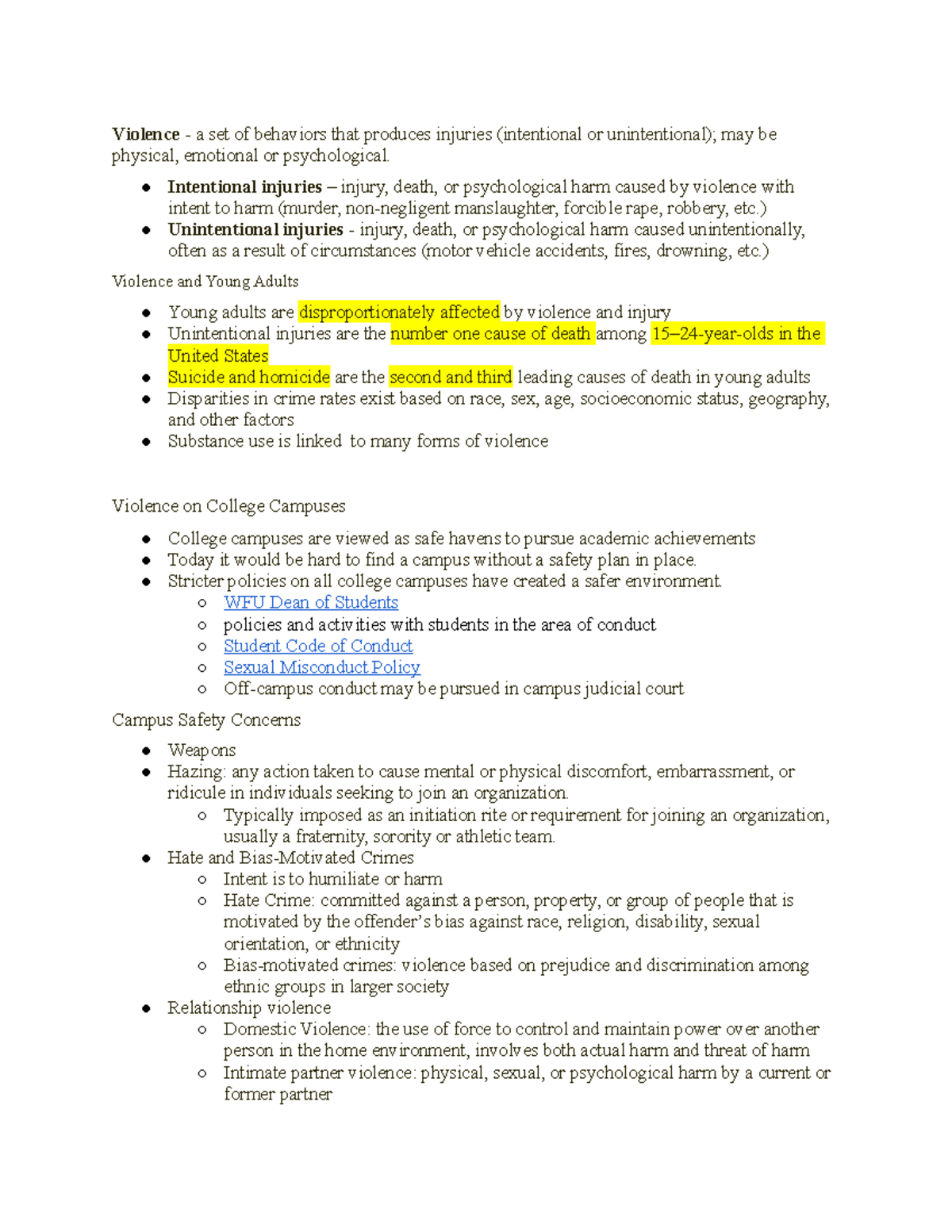 HES Final Study Guide - Violence - a set of behaviors that produces ...