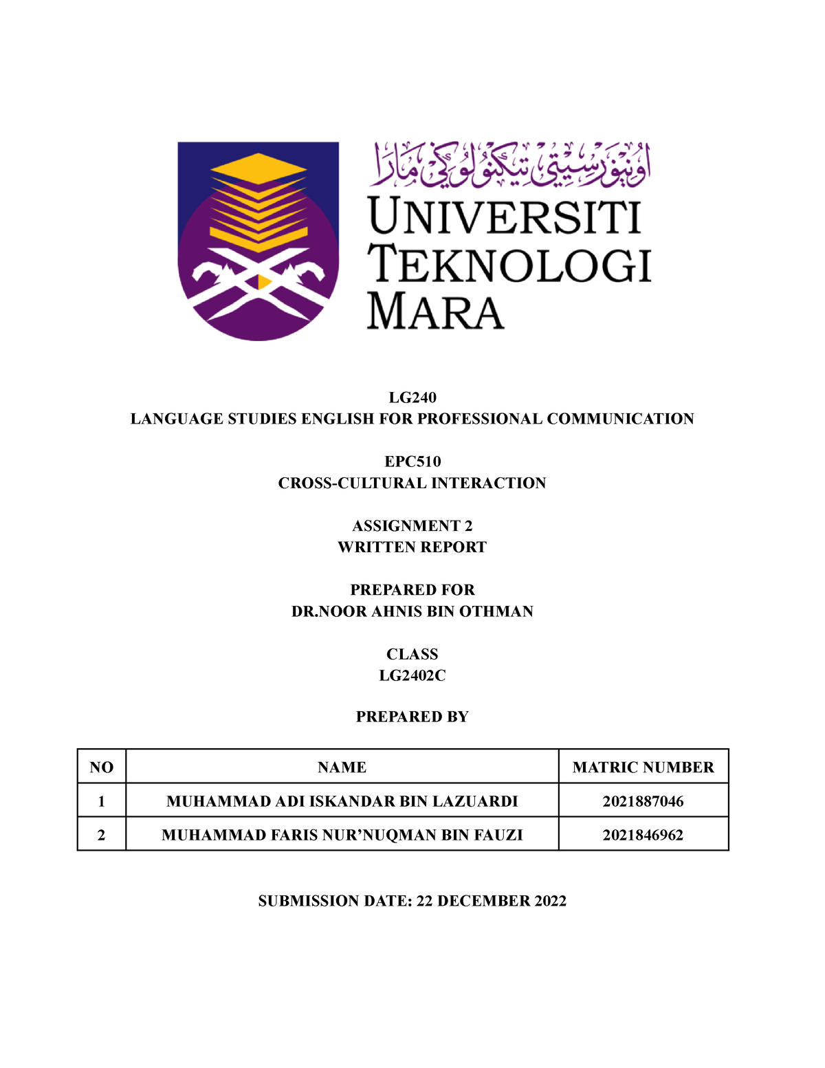 EPC 501 Written Report- Panta Ilish - LG LANGUAGE STUDIES ENGLISH FOR ...