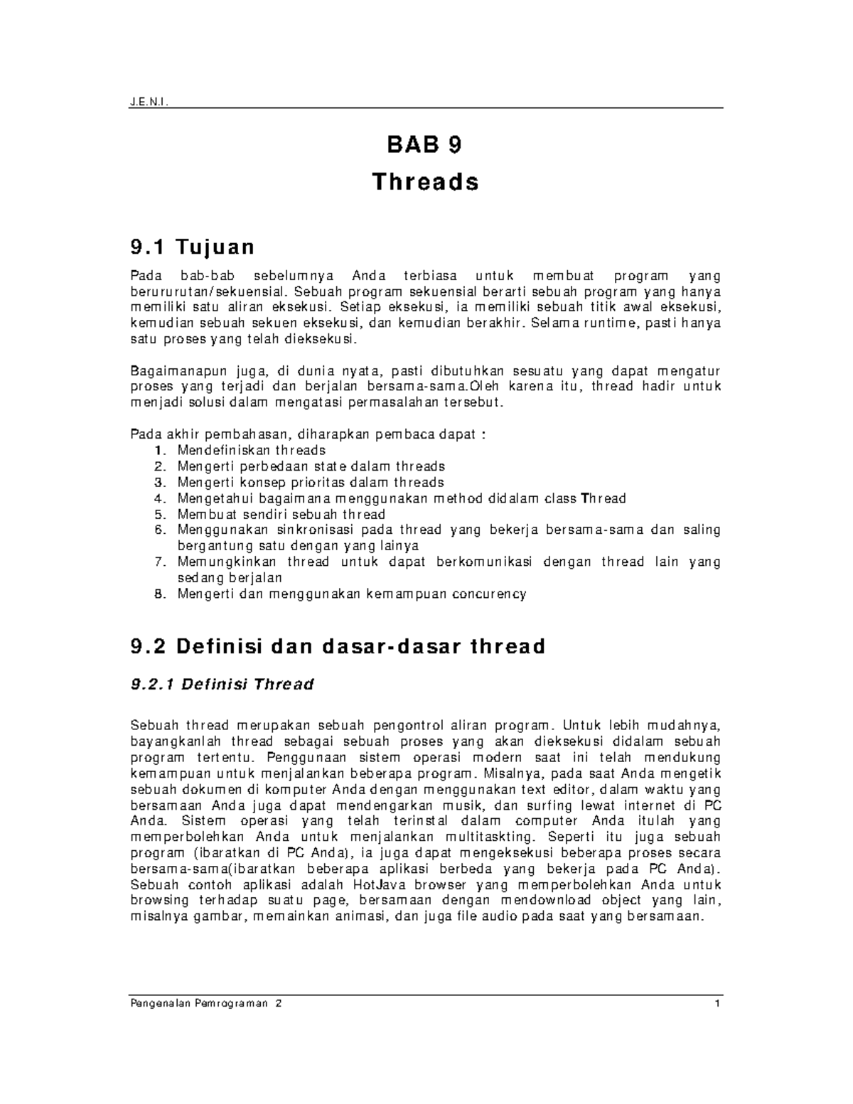 JENI Intro 2 Bab09 Threads - BAB 9 Th Re A Ds 9 .1 Tuj Ua N Pada B Ab ...