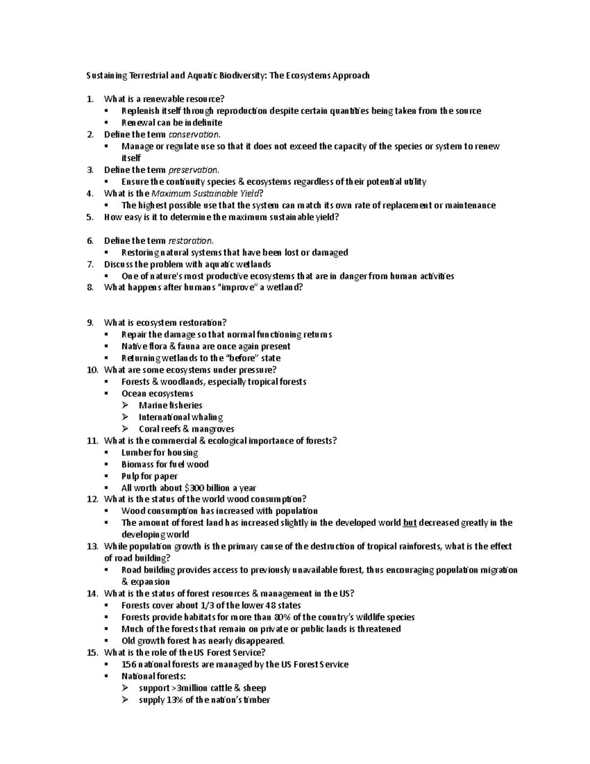 HSC156 SP2021 Forests Notes - Sustaining Terrestrial and Aquatic ...