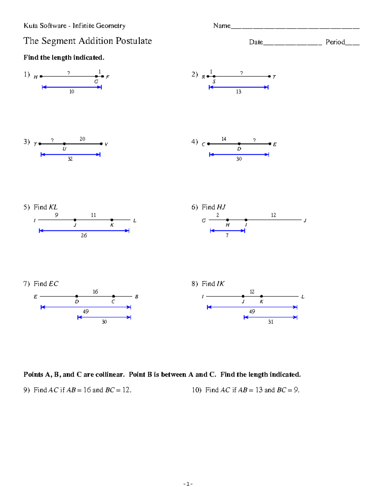 Angle Addition Postulate Worksheet
