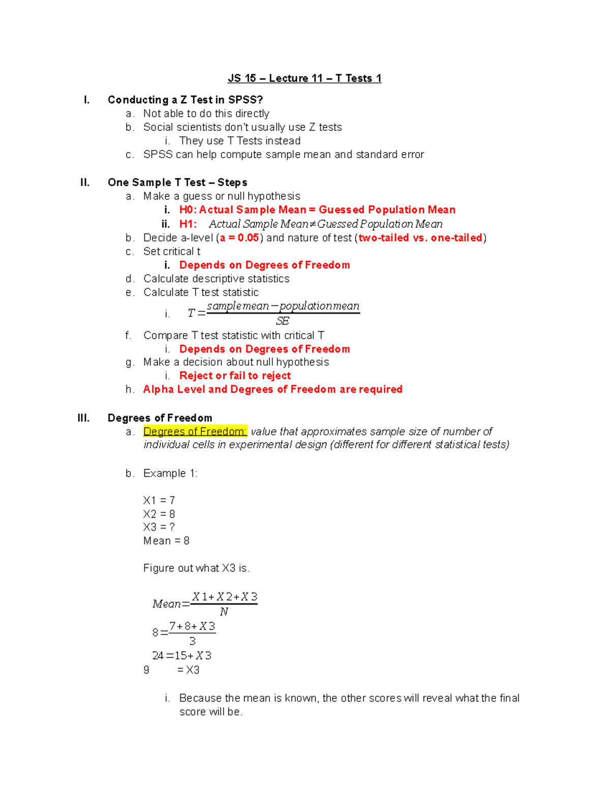 Js 15 Lecture 11 T Tests 1 Js 15 Lecture 11 T Tests 1 I Conducting A Z Test In Spss A Not Studocu